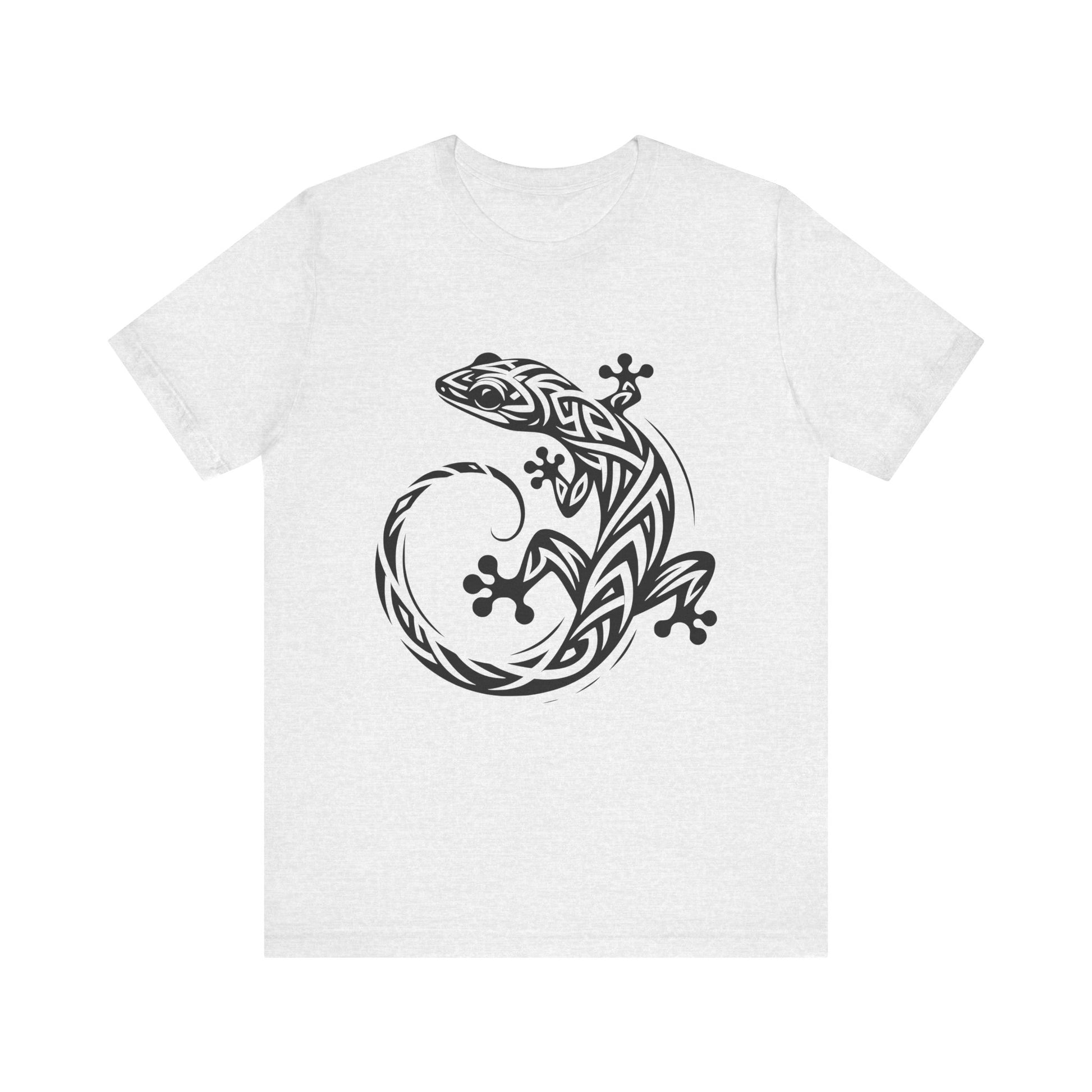 Tribal Gecko Tee – Bold Lizard Tattoo Art on Crisp White T-Shirt