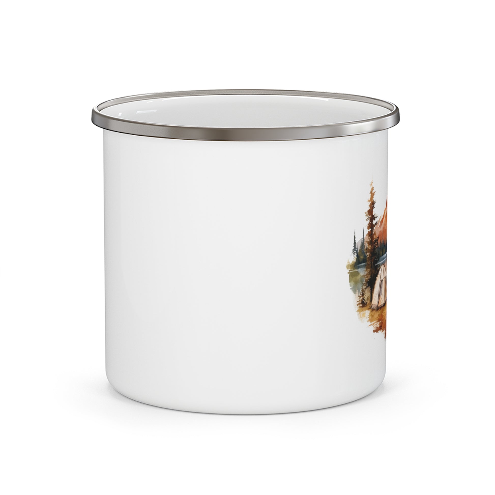 Camping Lake View Enamel Mug with Mountain Tent Scene