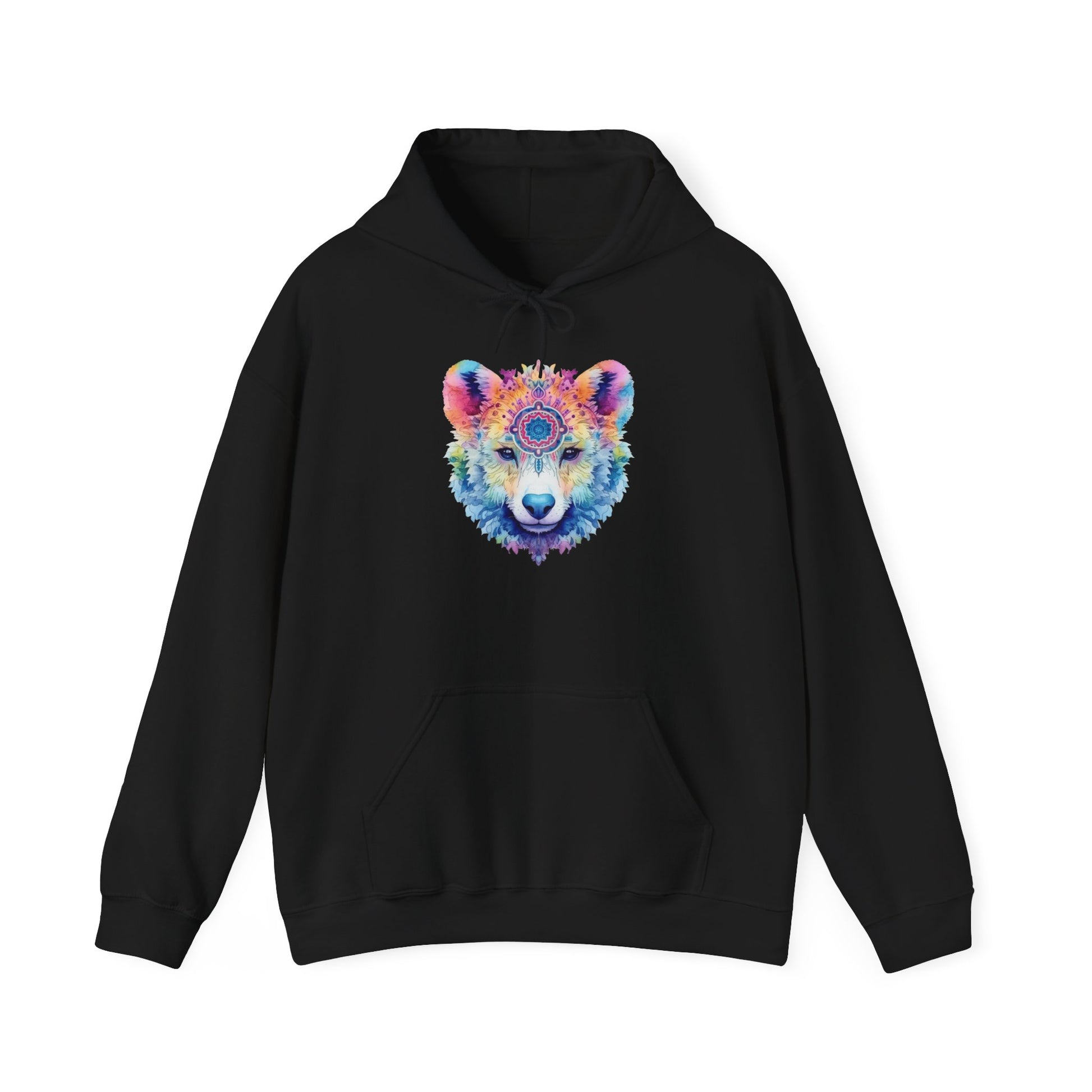 Mandala Bear Hoodie – Vibrant Watercolor Animal Art Sweatshirt for Bold, Free-Spirited Souls