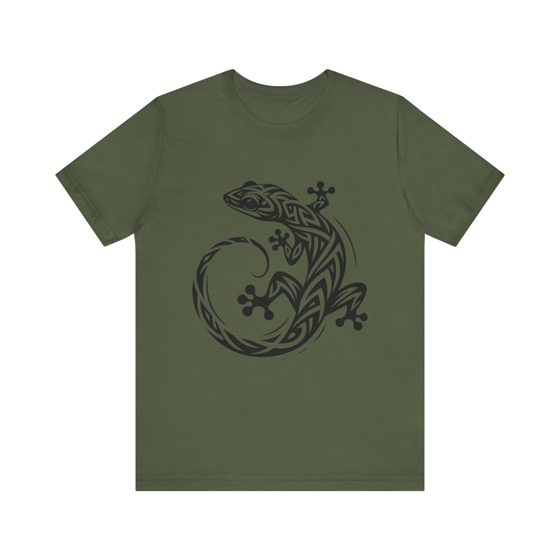 Tribal Gecko Tee – Bold Lizard Tattoo Art on Crisp White T-Shirt