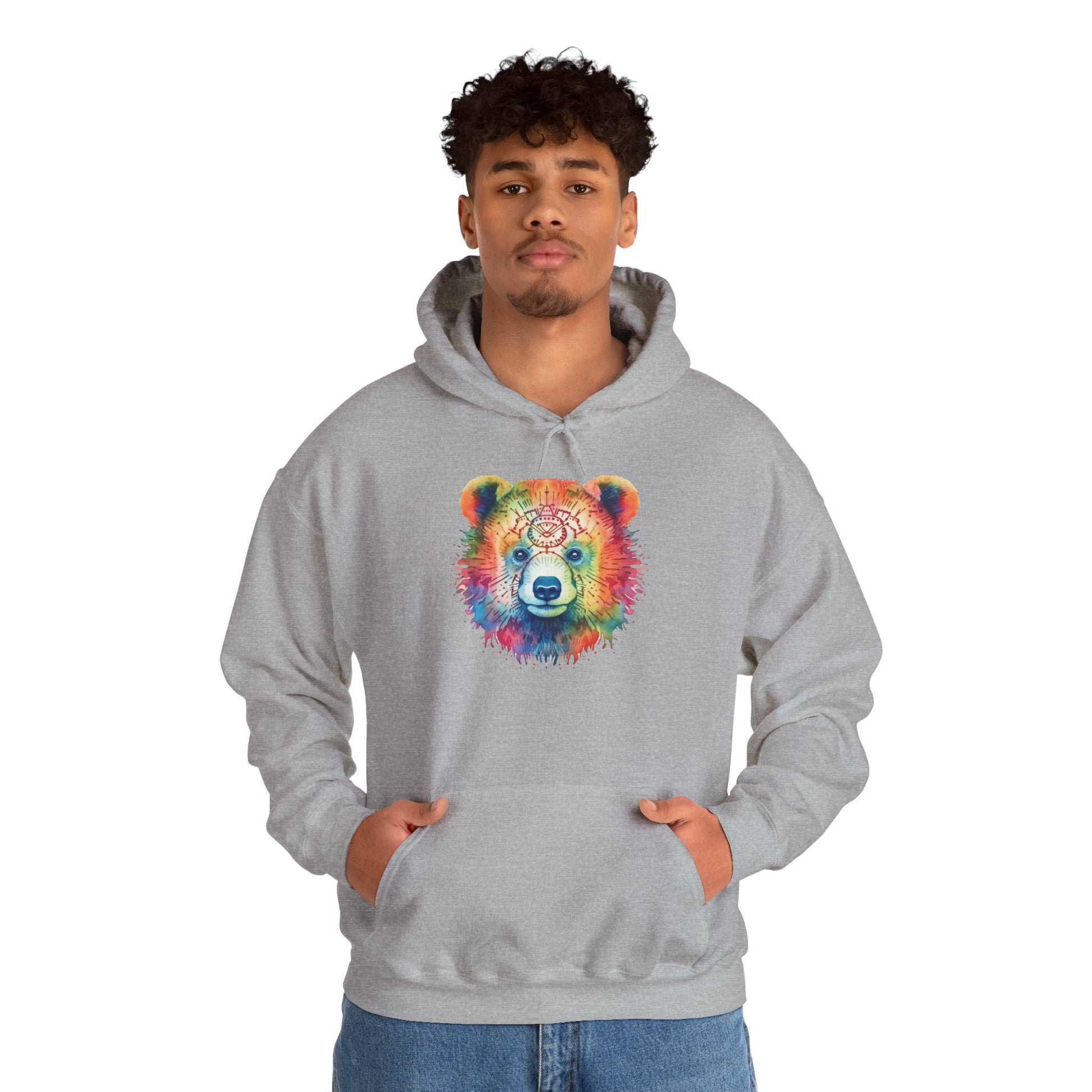 Psychedelic Bear Hoodie – Colorful Mandala Animal Sweatshirt for Artistic, Free-Spirited Style
