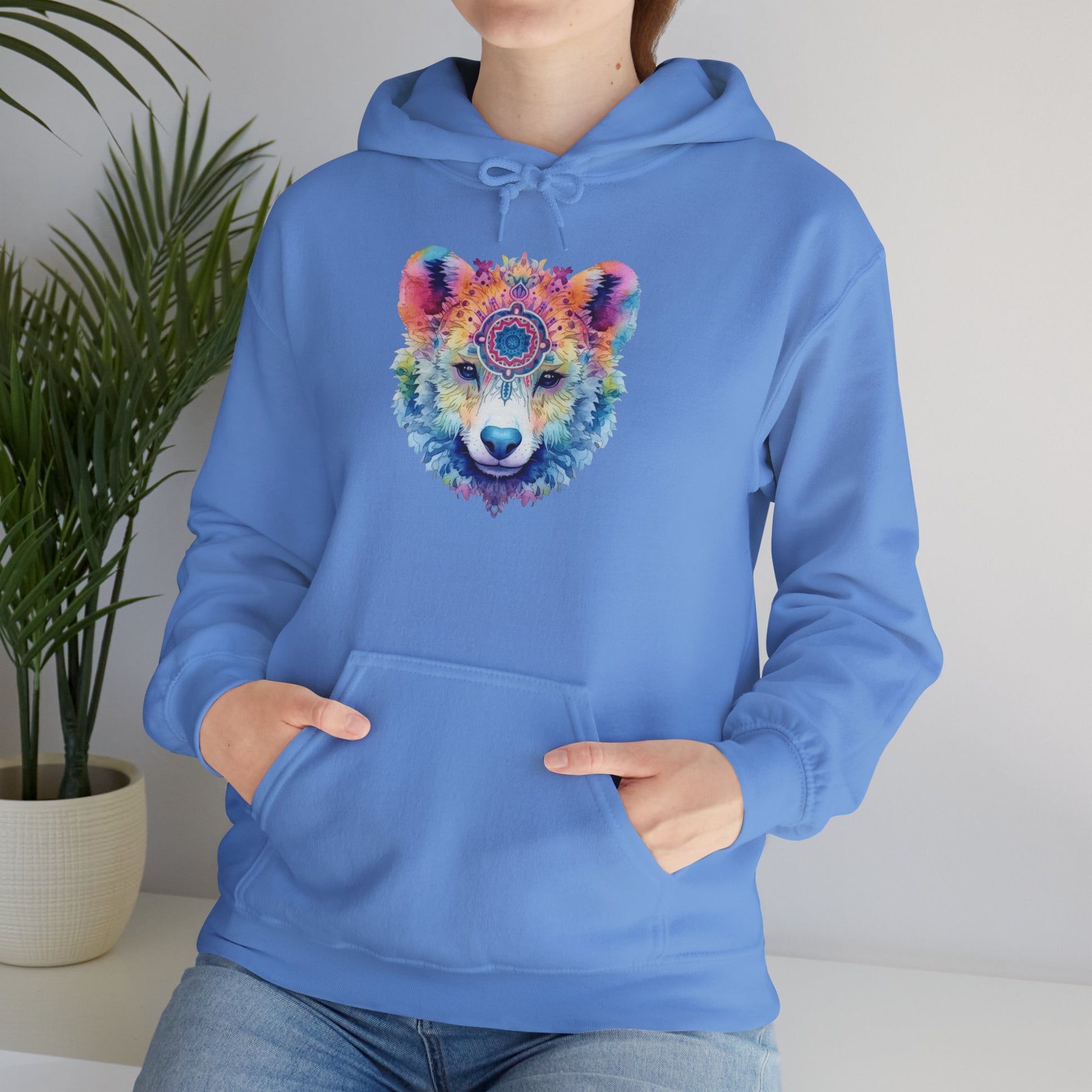 Mandala Bear Hoodie – Vibrant Watercolor Animal Art Sweatshirt for Bold, Free-Spirited Souls