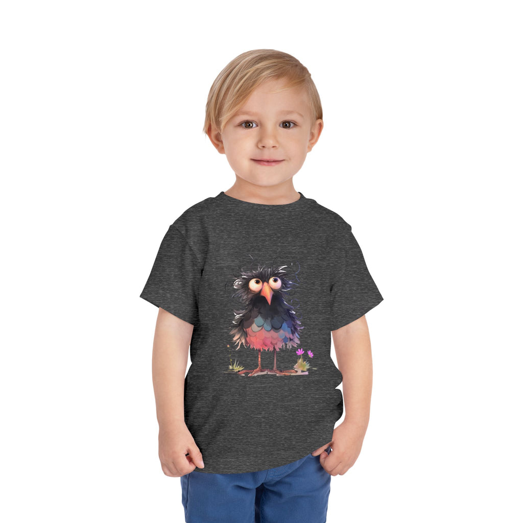 Whimsical Toddler Short Sleeve Tee with Adorable Cartoon Bird