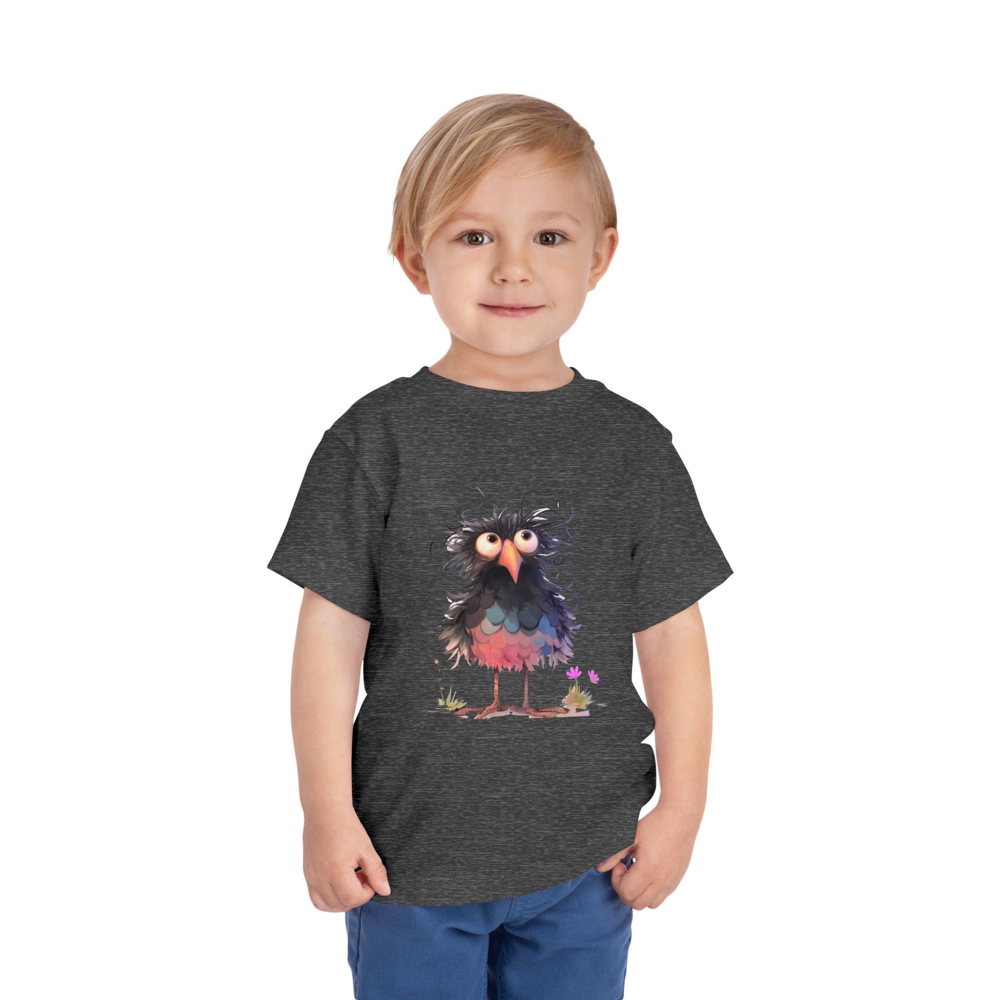 Whimsical Toddler Short Sleeve Tee with Adorable Cartoon Bird