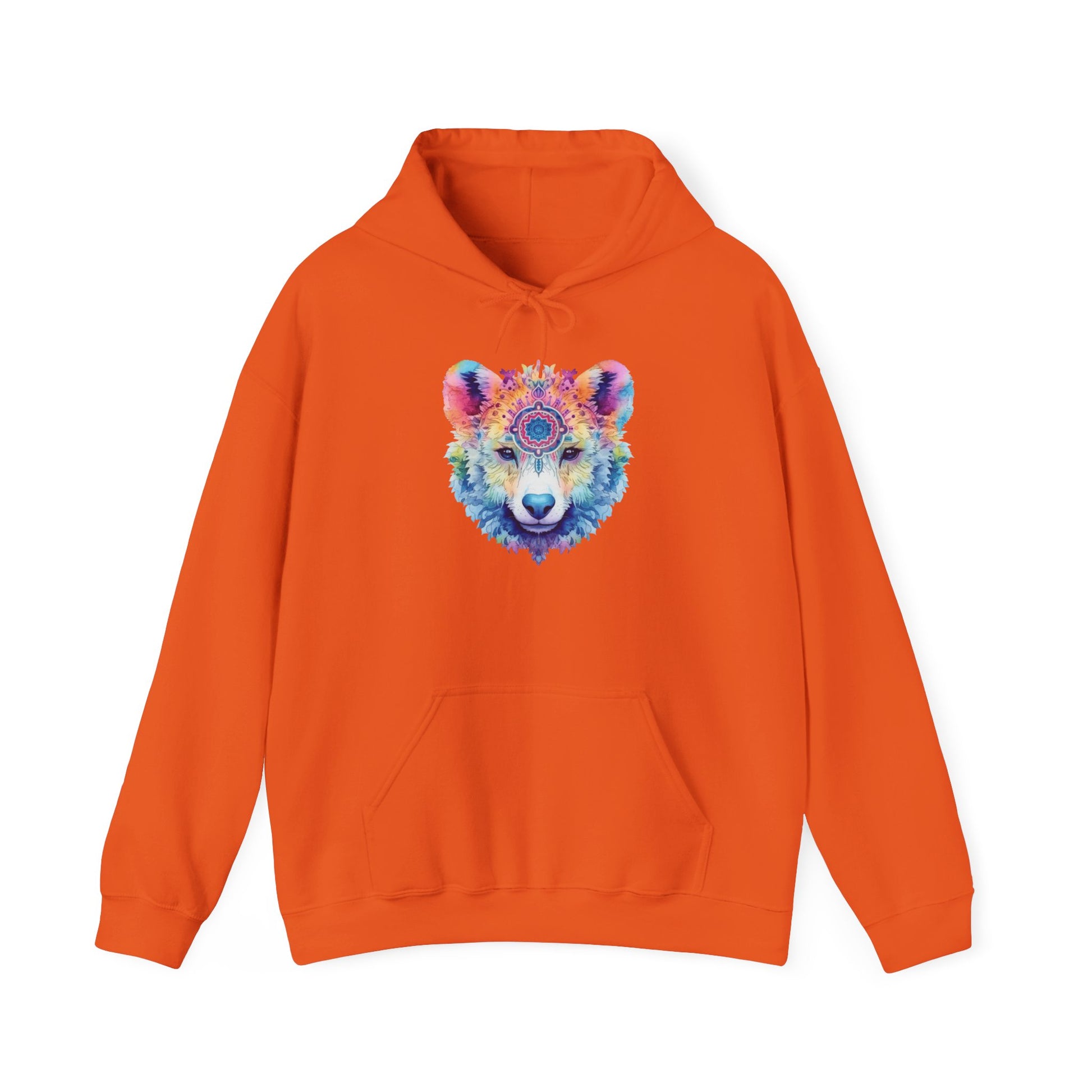 Mandala Bear Hoodie – Vibrant Watercolor Animal Art Sweatshirt for Bold, Free-Spirited Souls