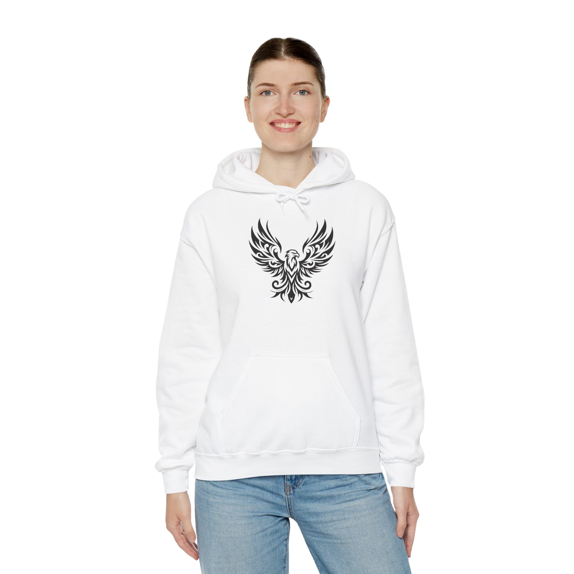 Tribal Phoenix Hoodie – Rise Boldly in Black and White Style