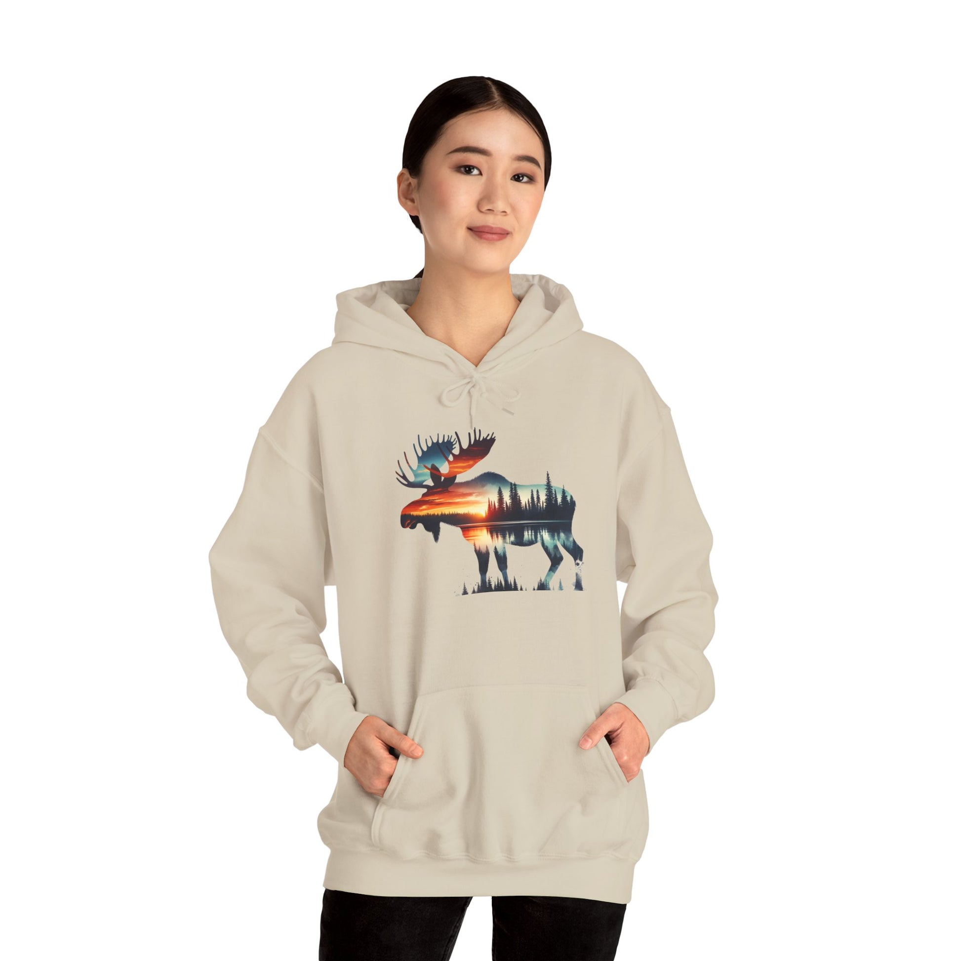 Sunset Wilderness Moose Hoodie – Nature’s Silhouette Adventure Wear