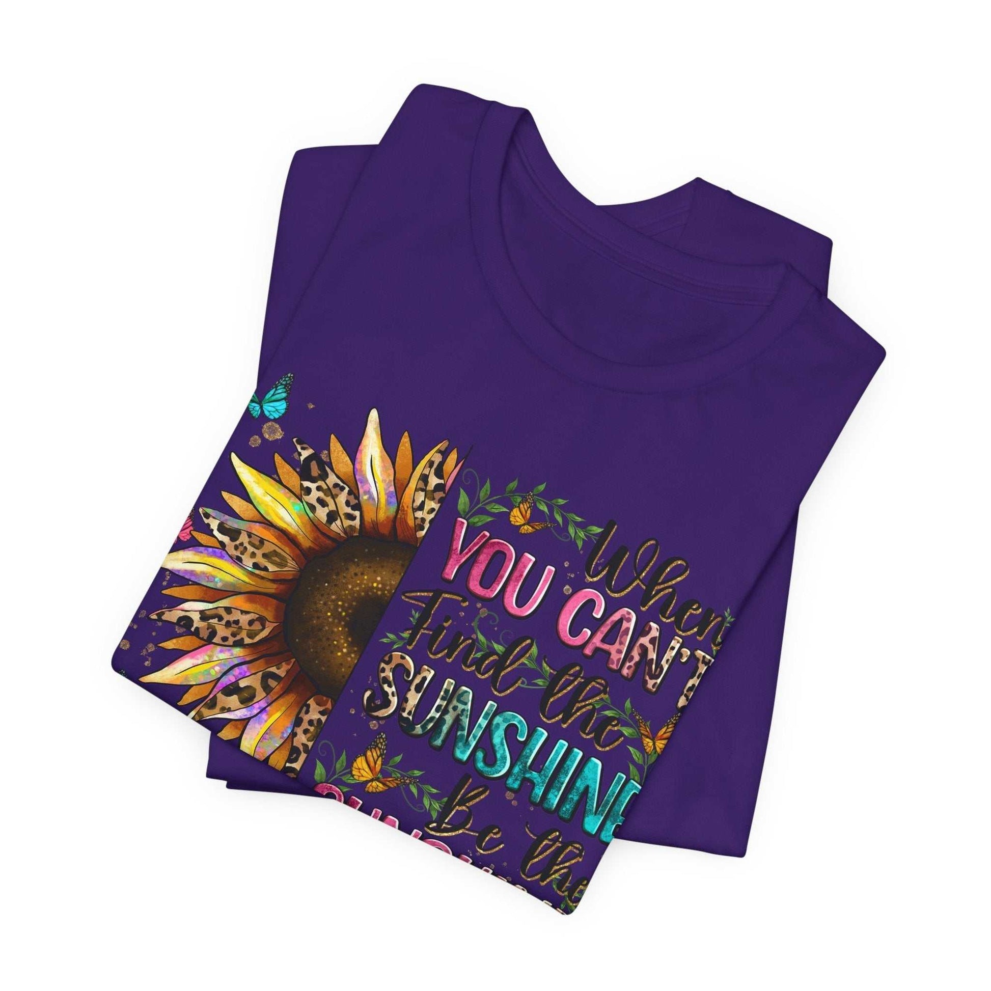 Purple Sunshine Quote Tee with vibrant sunflower and motivational text design, made of soft breathable cotton.