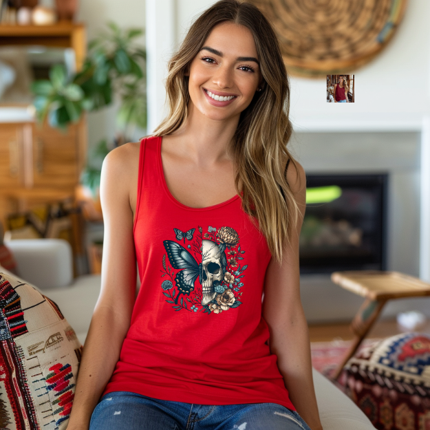 Fierce & Feminine Tank Skull & Butterfly