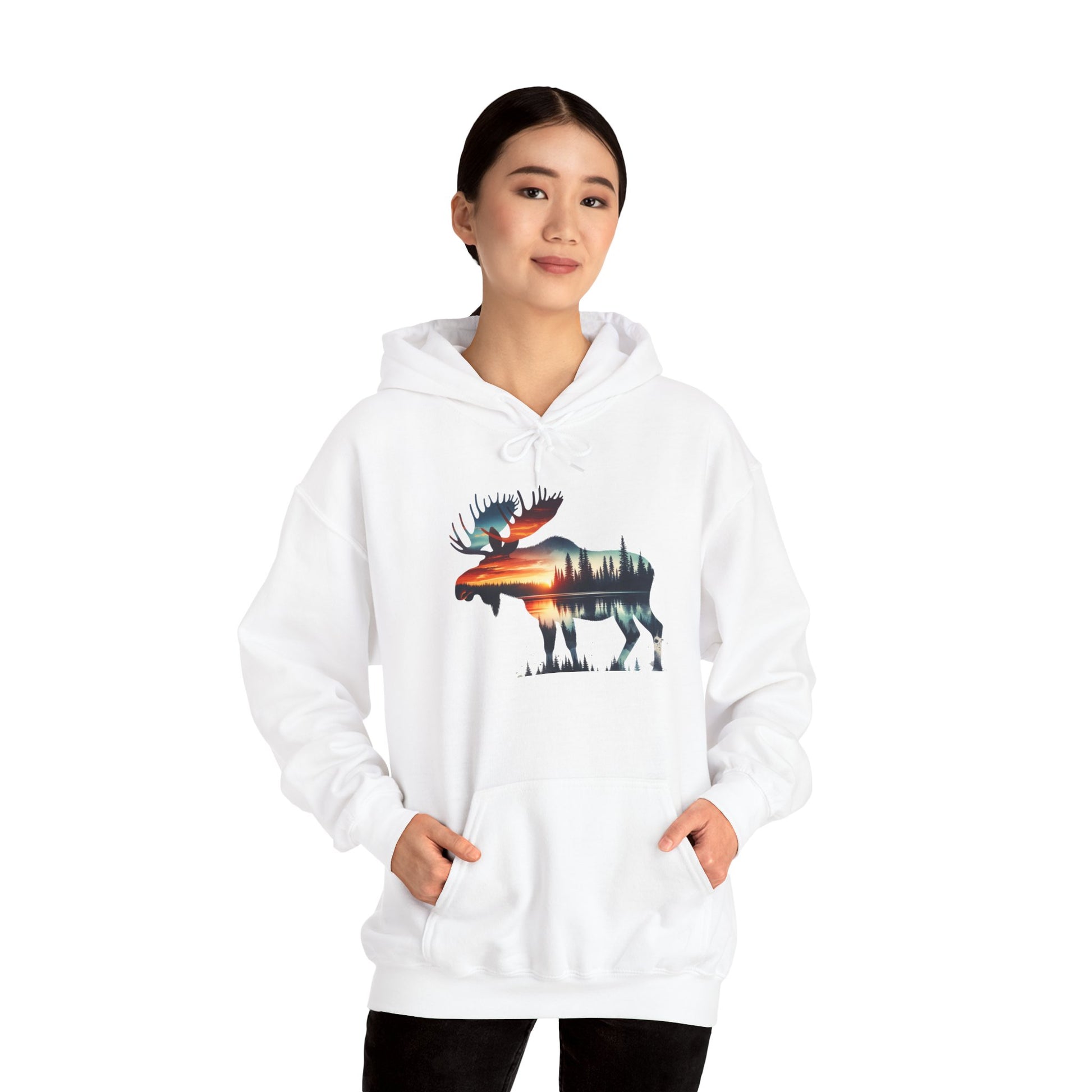 Sunset Wilderness Moose Hoodie – Nature’s Silhouette Adventure Wear