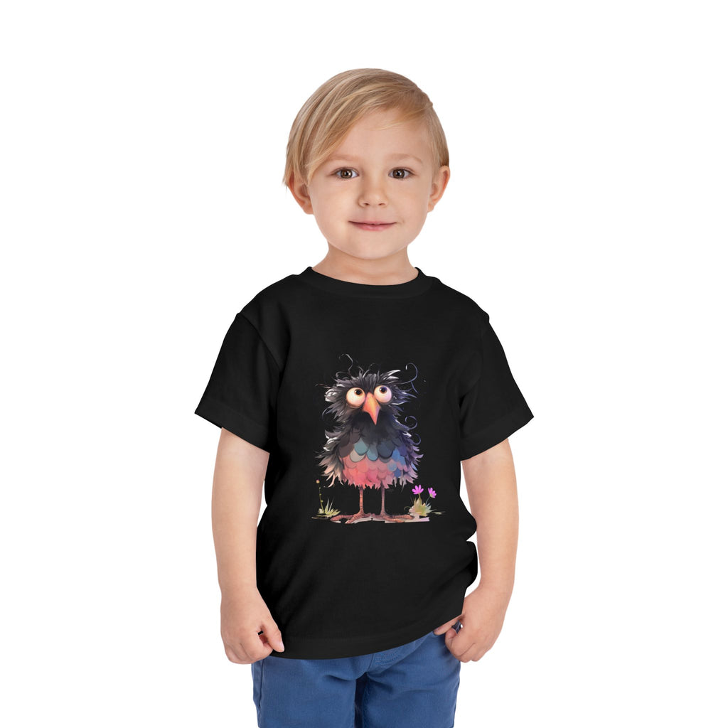 Whimsical Toddler Short Sleeve Tee with Adorable Cartoon Bird