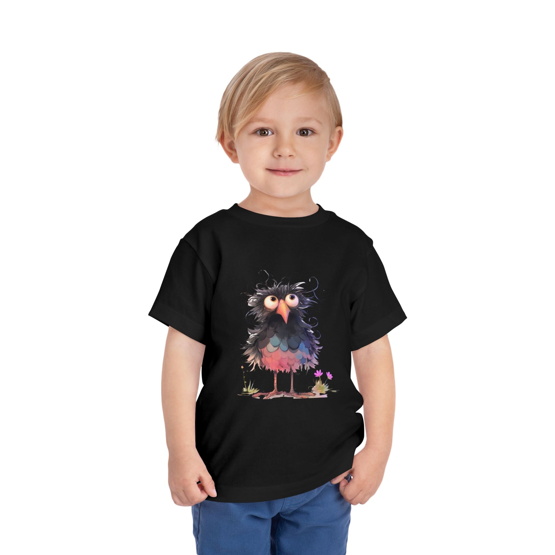 Whimsical Toddler Short Sleeve Tee with Adorable Cartoon Bird