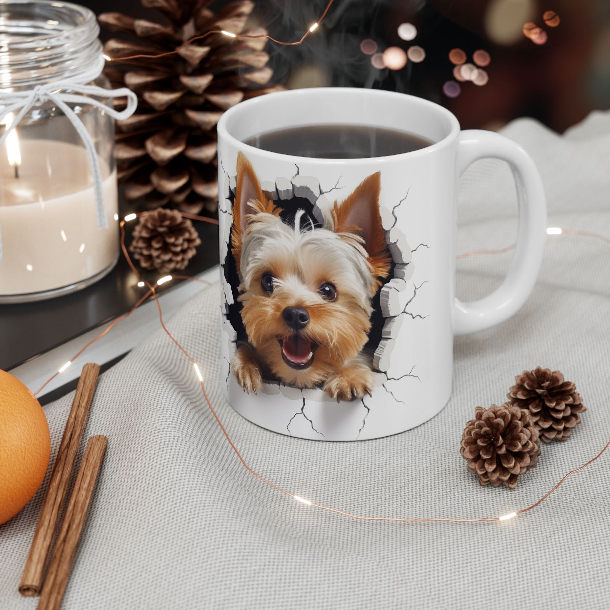 Yorkshire Terrier Ceramic Mug with Cracked Wall Design