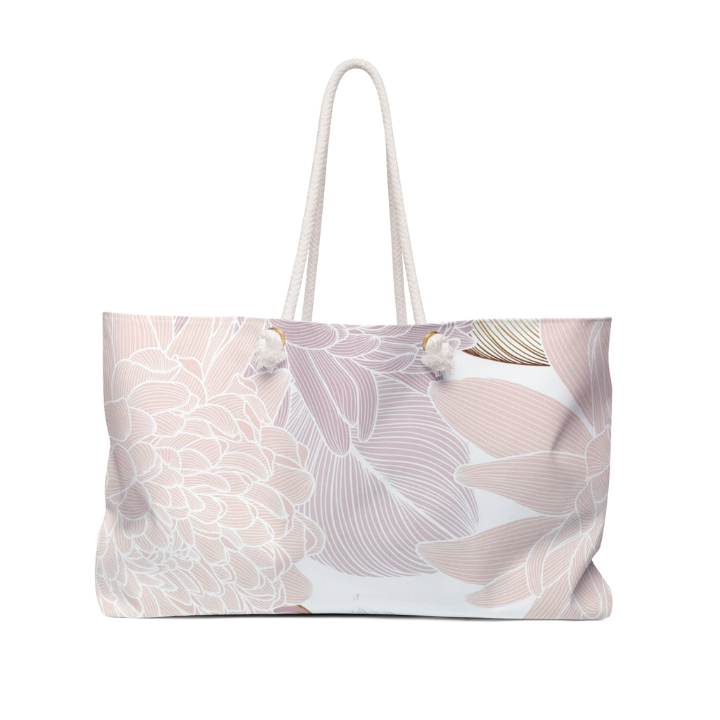 Blush Floral Weekender Bag – Soft Pastel Line Art Tote for Chic Travel and Everyday Style