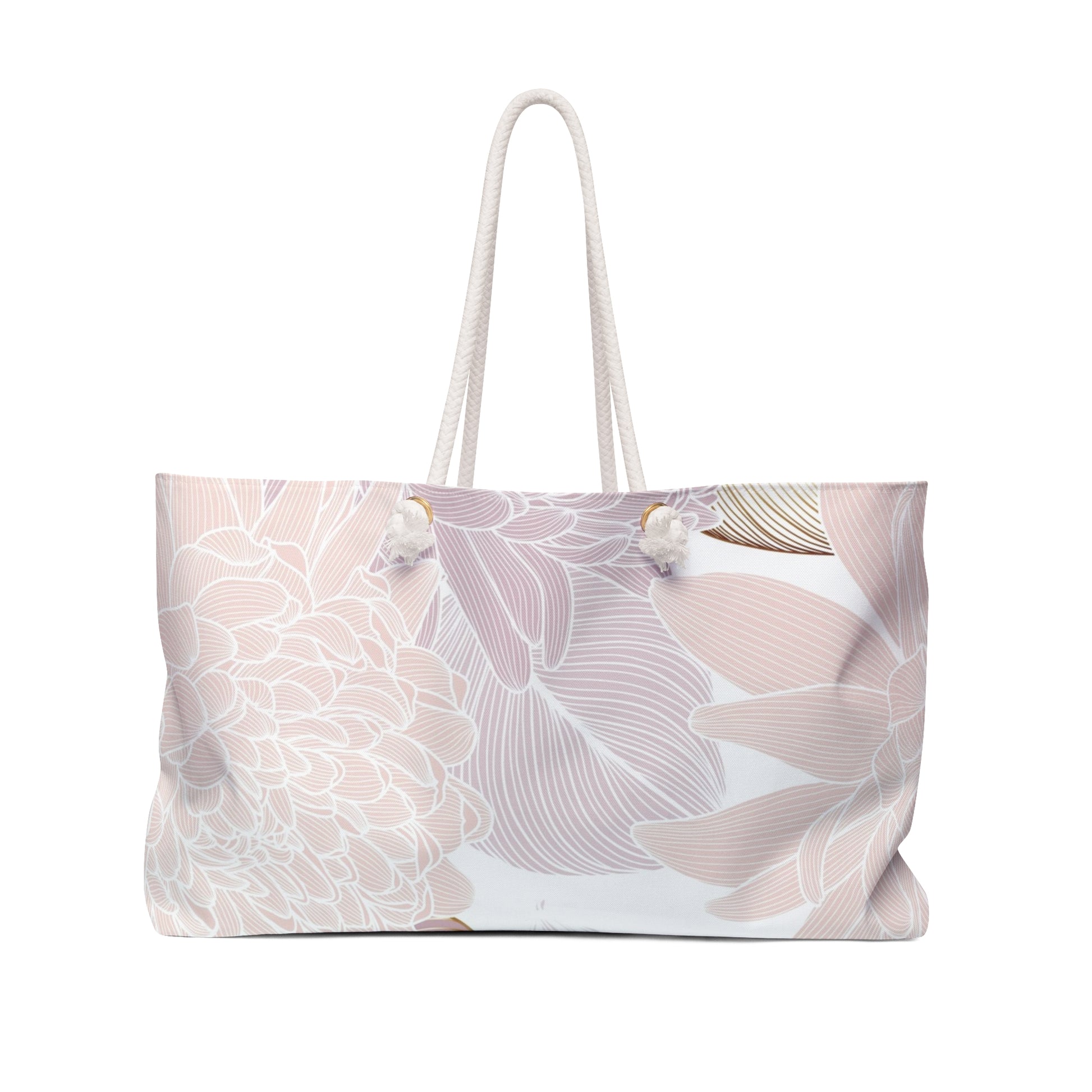 Blush Floral Weekender Bag – Soft Pastel Line Art Tote for Chic Travel and Everyday Style