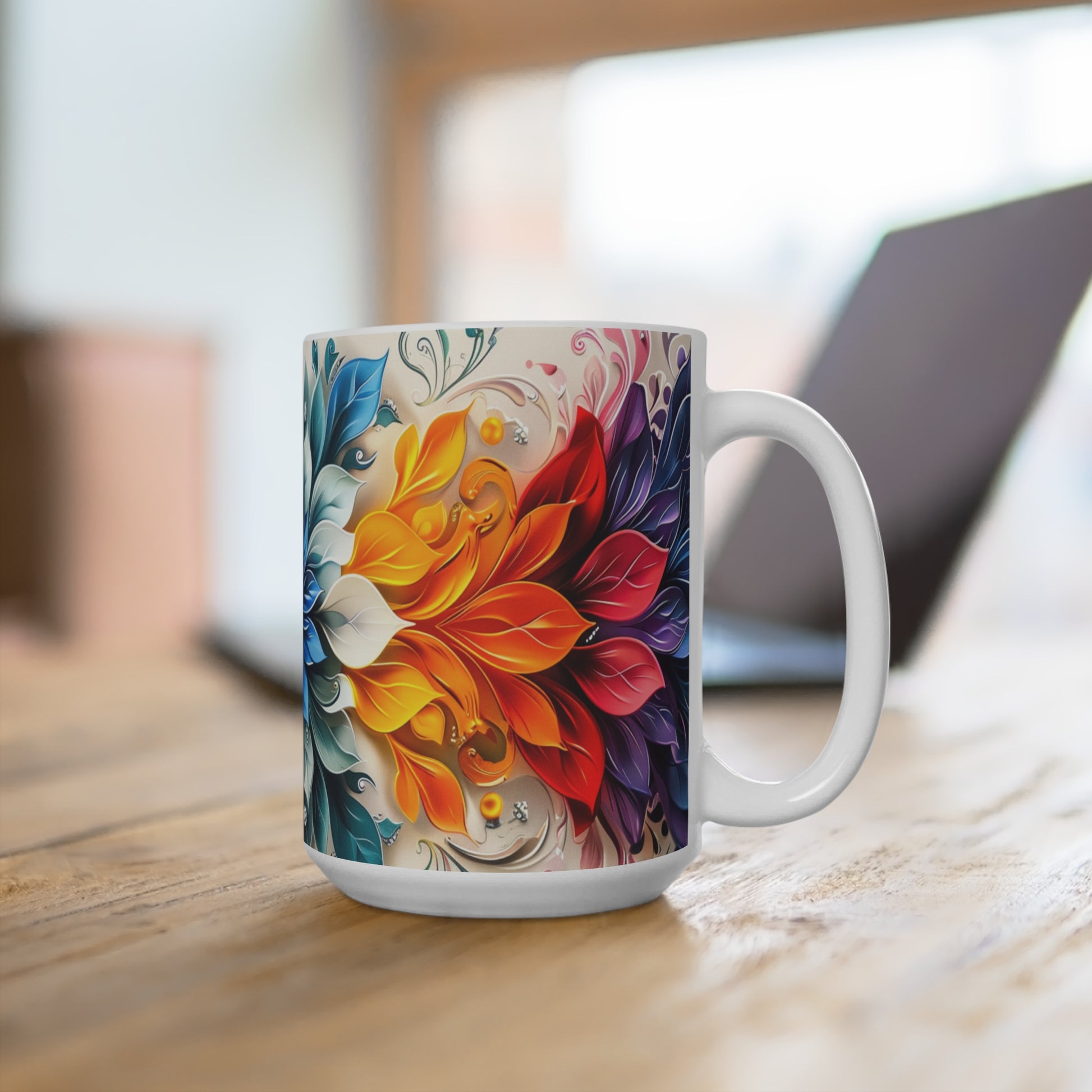 Vibrant Abstract Floral Art Mug – Colorful Modern Coffee Cup