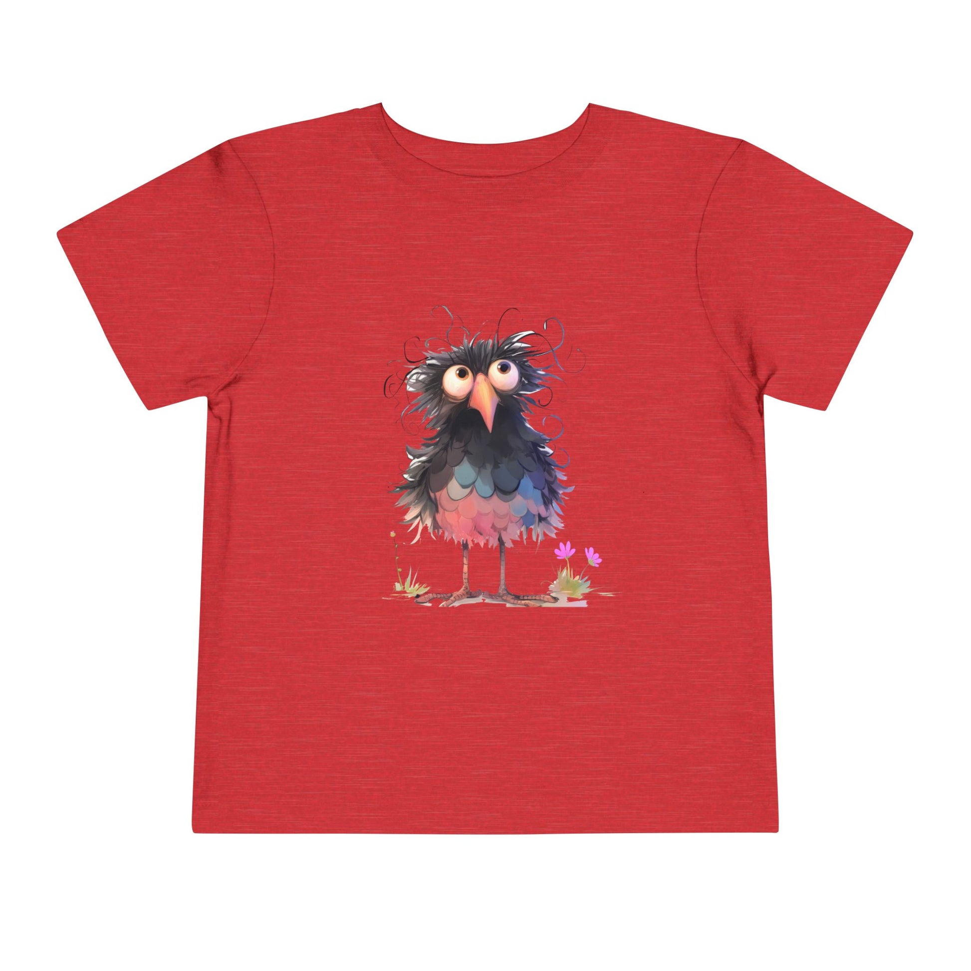 Whimsical Toddler Short Sleeve Tee with Adorable Cartoon Bird
