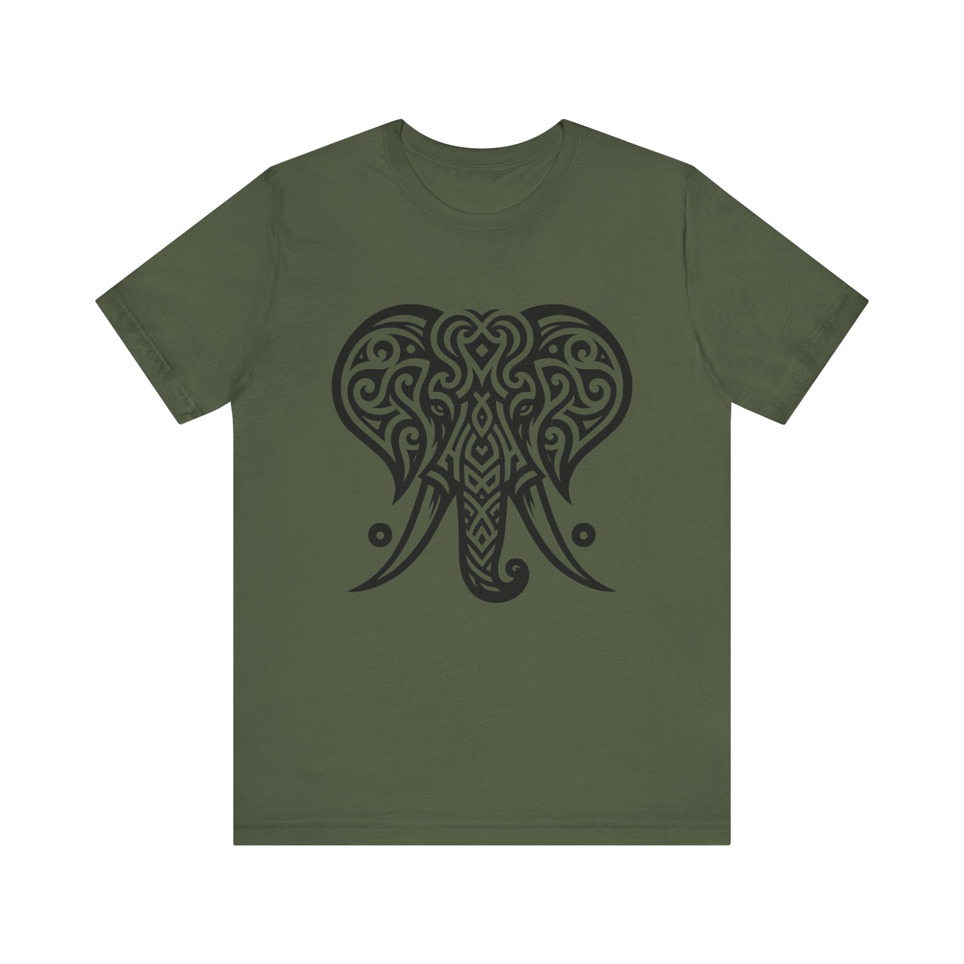 Tribal Elephant T-Shirt – Bold Black Tattoo Art on White Tee