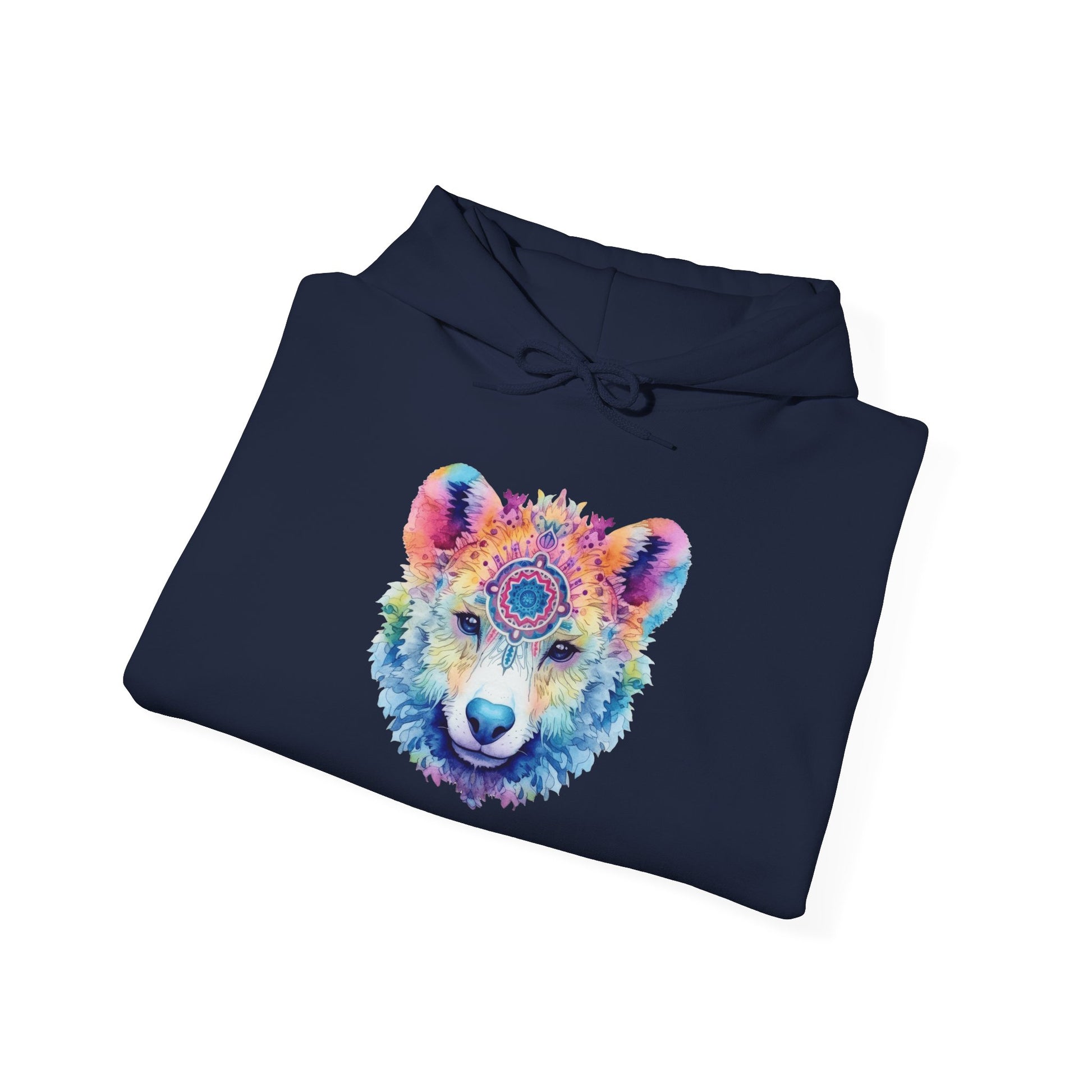 Mandala Bear Hoodie – Vibrant Watercolor Animal Art Sweatshirt for Bold, Free-Spirited Souls