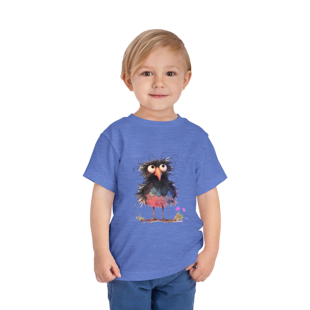 Whimsical Toddler Short Sleeve Tee with Adorable Cartoon Bird