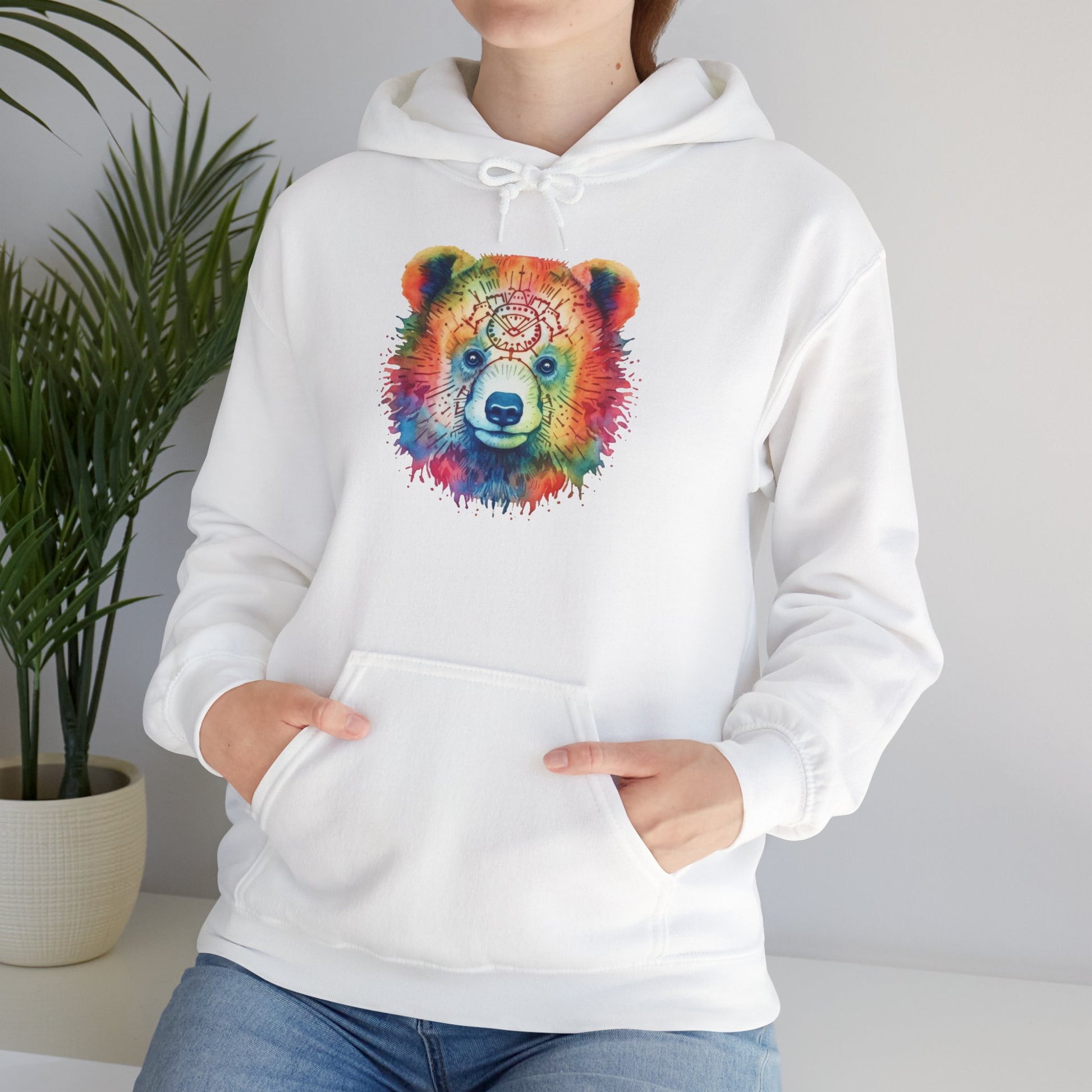 Psychedelic Bear Hoodie – Colorful Mandala Animal Sweatshirt for Artistic, Free-Spirited Style