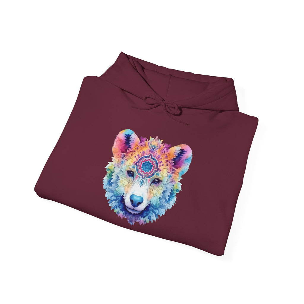 Mandala Bear Hoodie – Vibrant Watercolor Animal Art Sweatshirt for Bold, Free-Spirited Souls