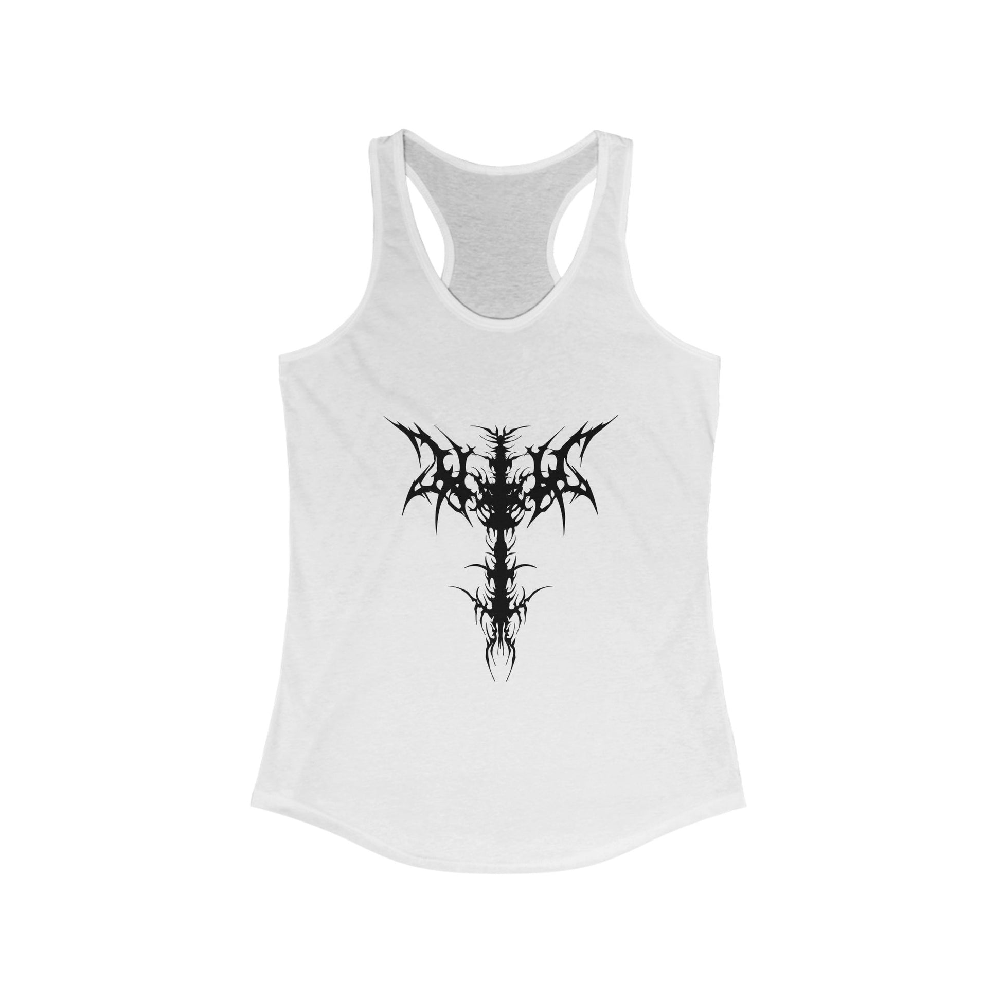 Racerback tank with a bold black gothic cross for striking alternative style