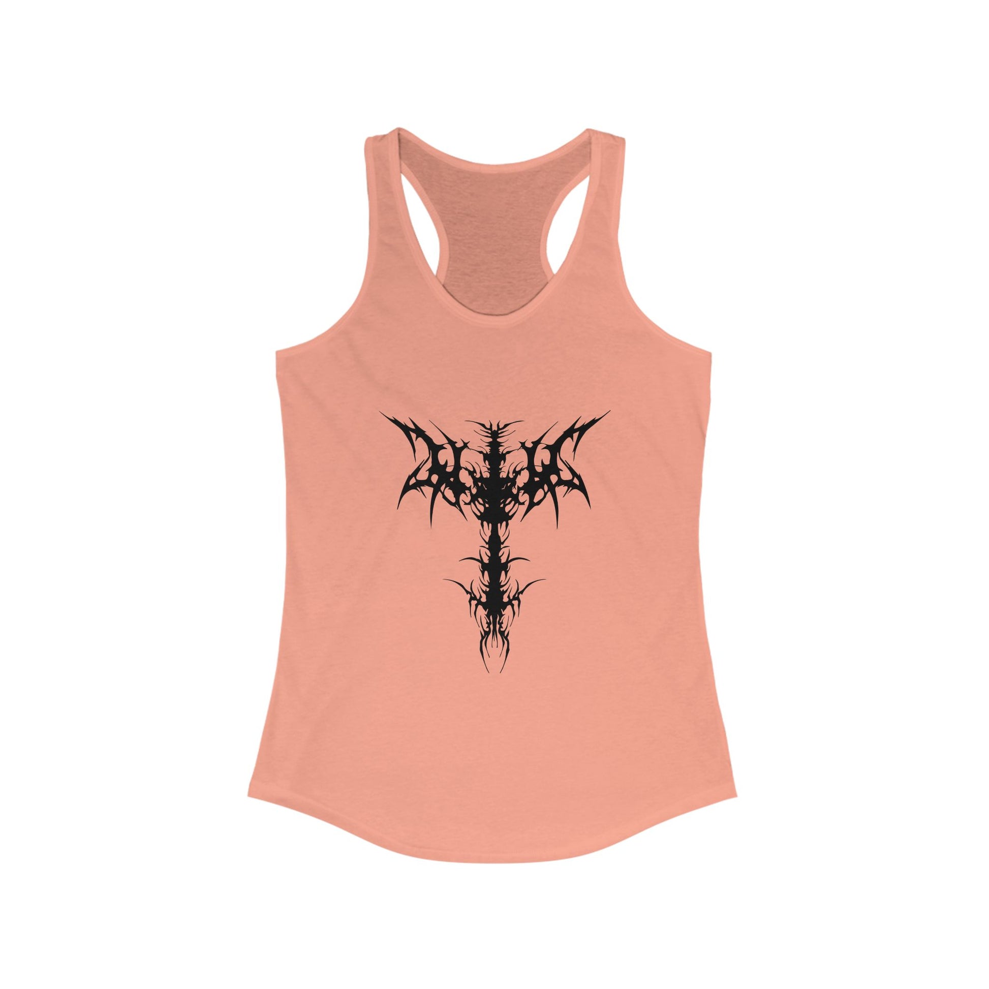 Racerback tank with a bold black gothic cross for striking alternative style