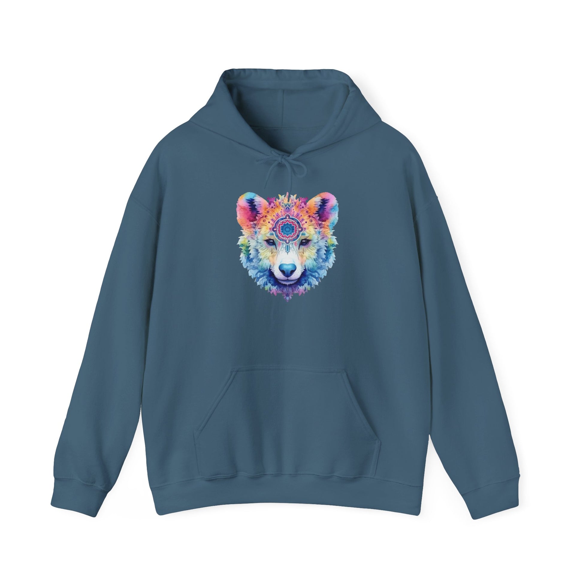 Mandala Bear Hoodie – Vibrant Watercolor Animal Art Sweatshirt for Bold, Free-Spirited Souls