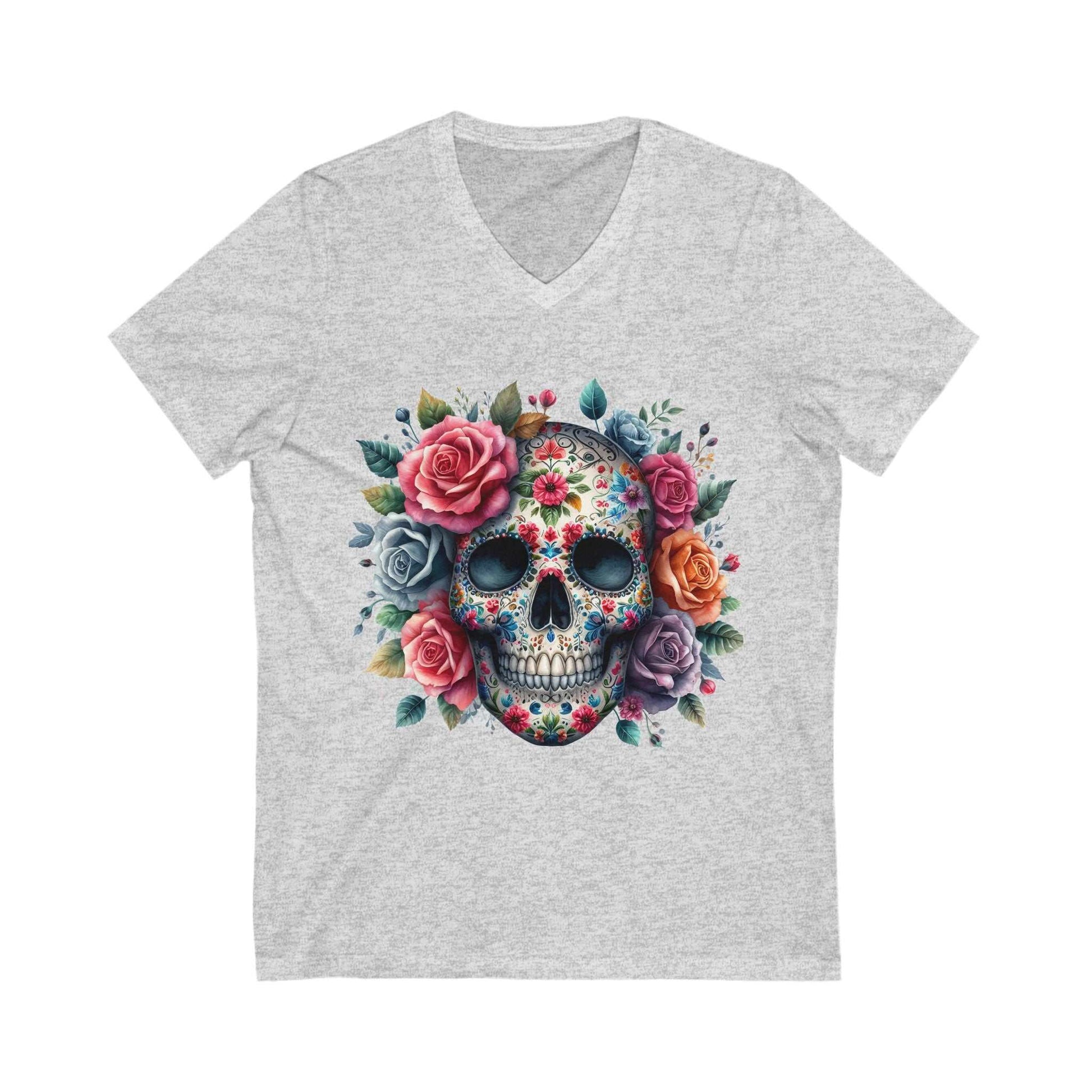 Skull and Roses V Neck