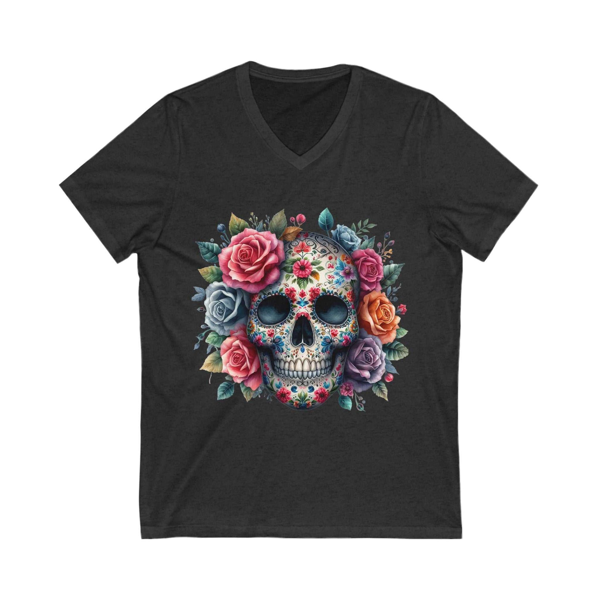 Skull and Roses V Neck