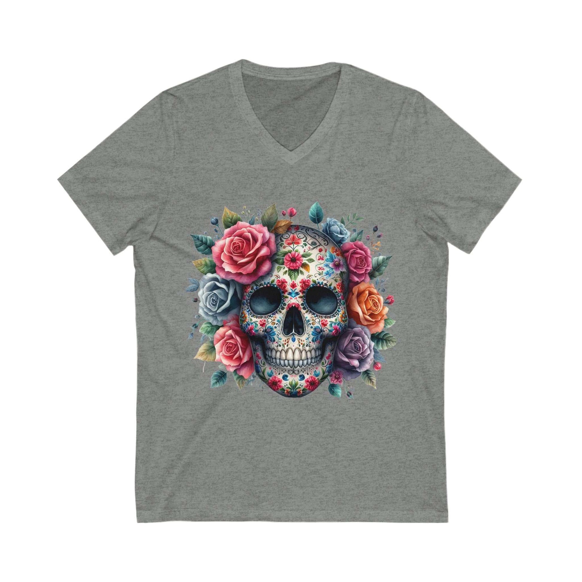 Skull and Roses V Neck