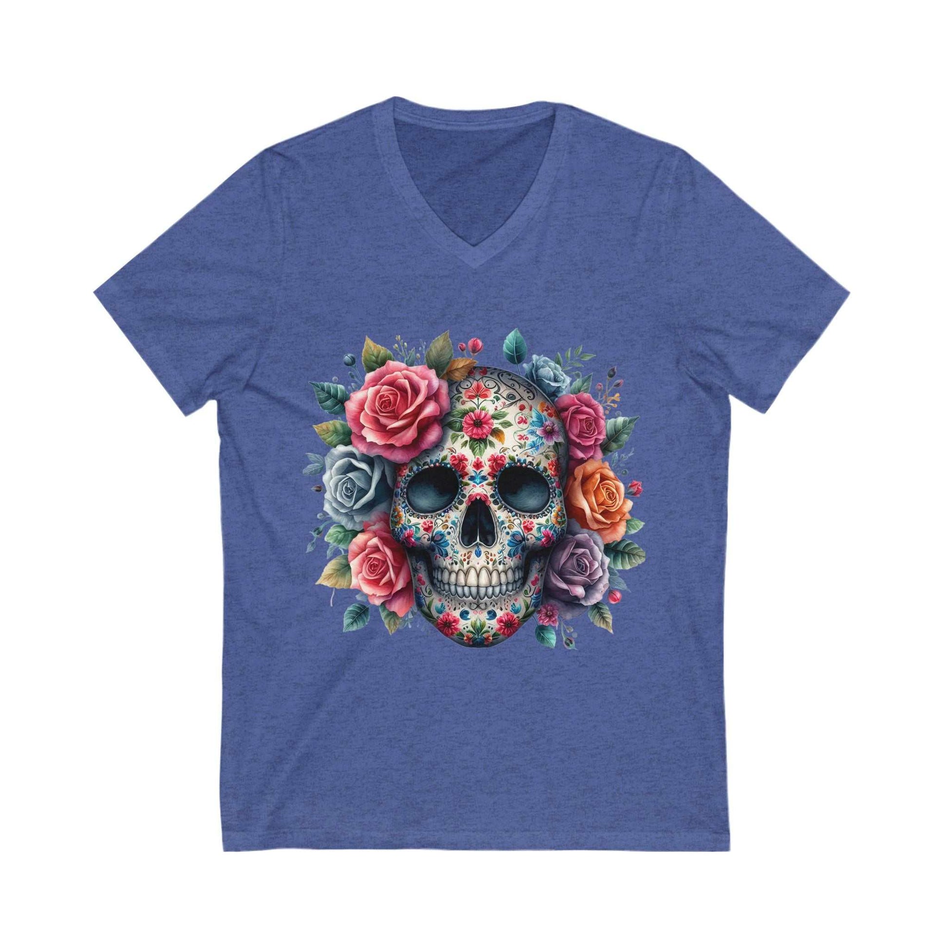 Skull and Roses V Neck