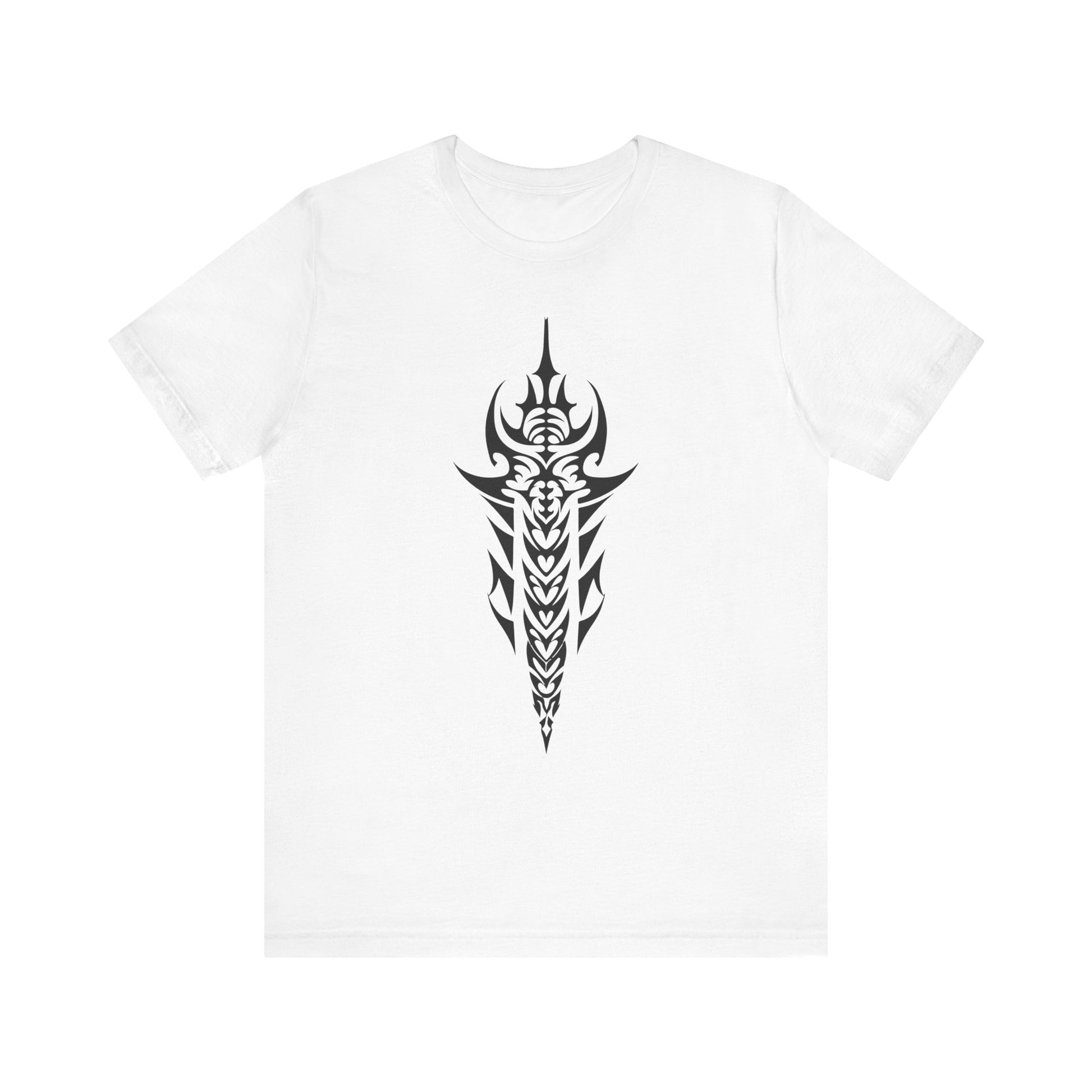Tribal Sword T-Shirt – Bold Black Tattoo Art on Aqua Tee