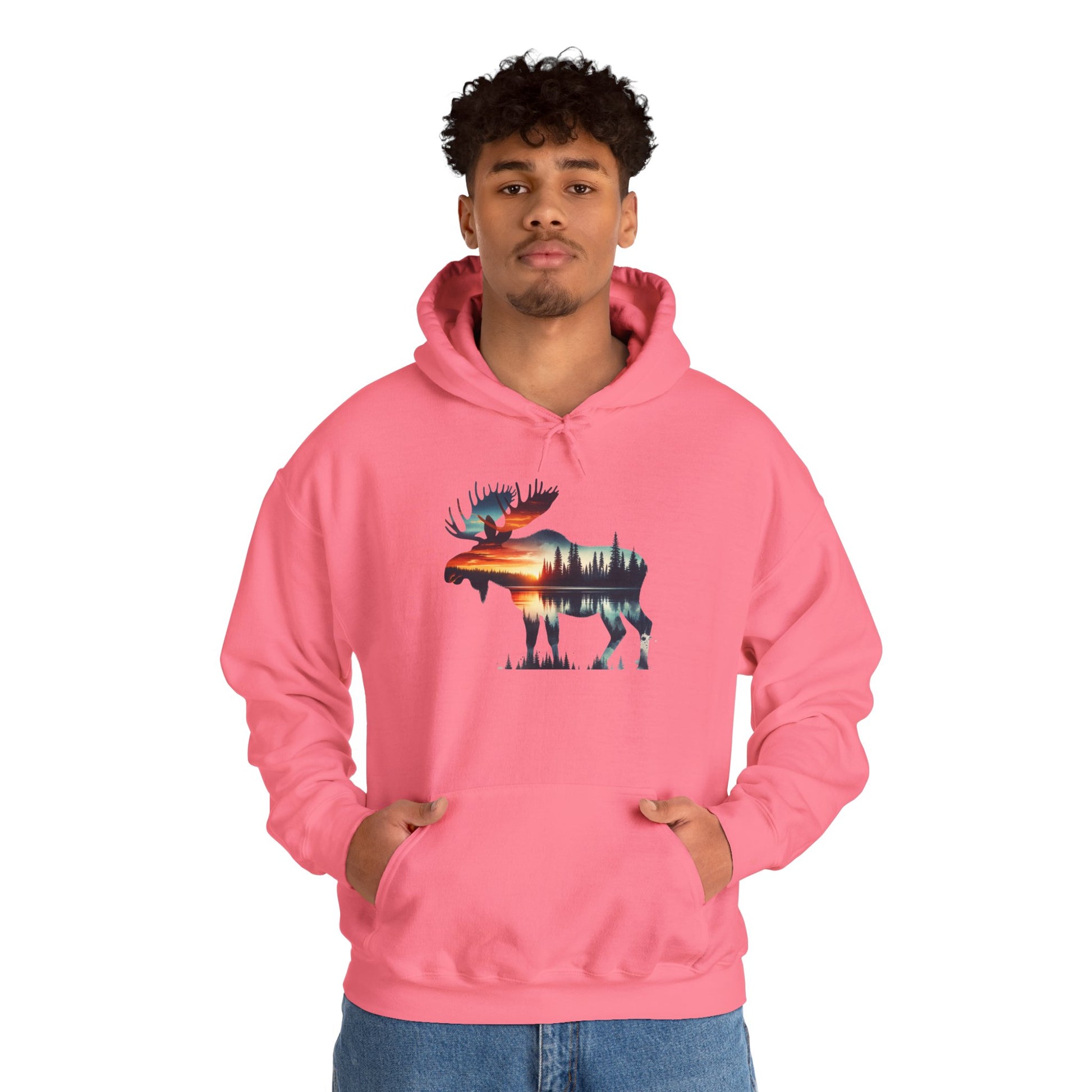 Sunset Wilderness Moose Hoodie – Nature’s Silhouette Adventure Wear