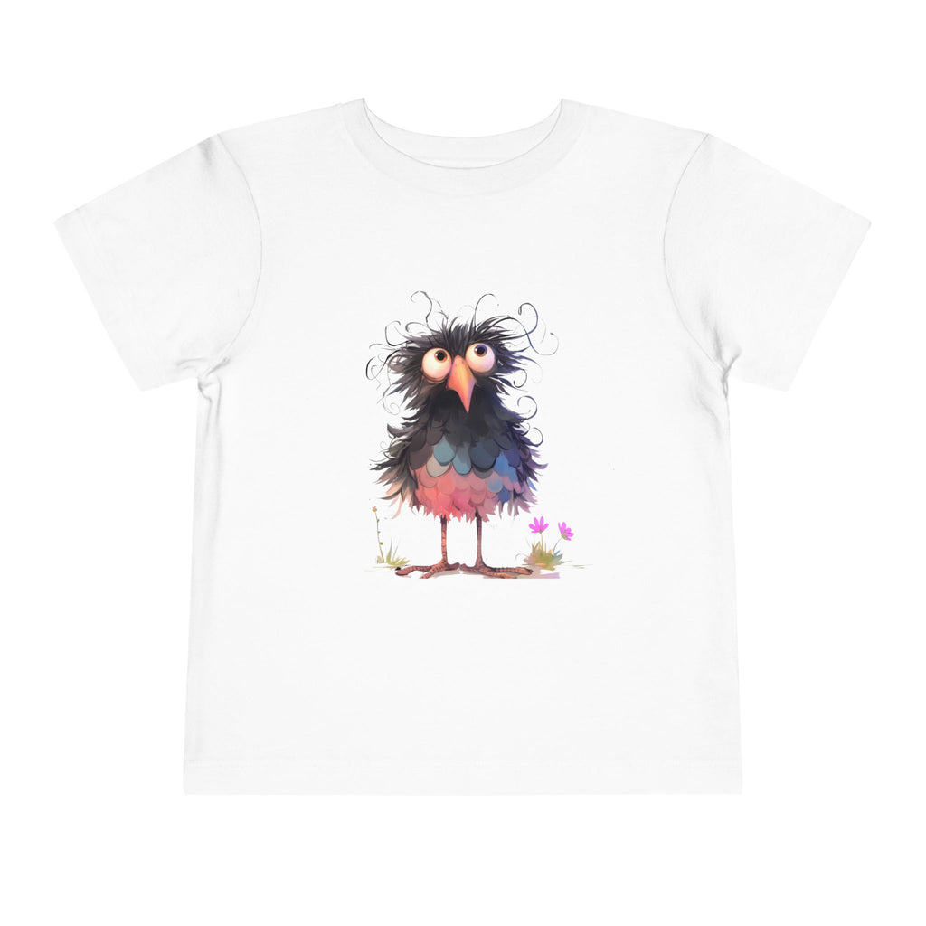 Whimsical Toddler Short Sleeve Tee with Adorable Cartoon Bird