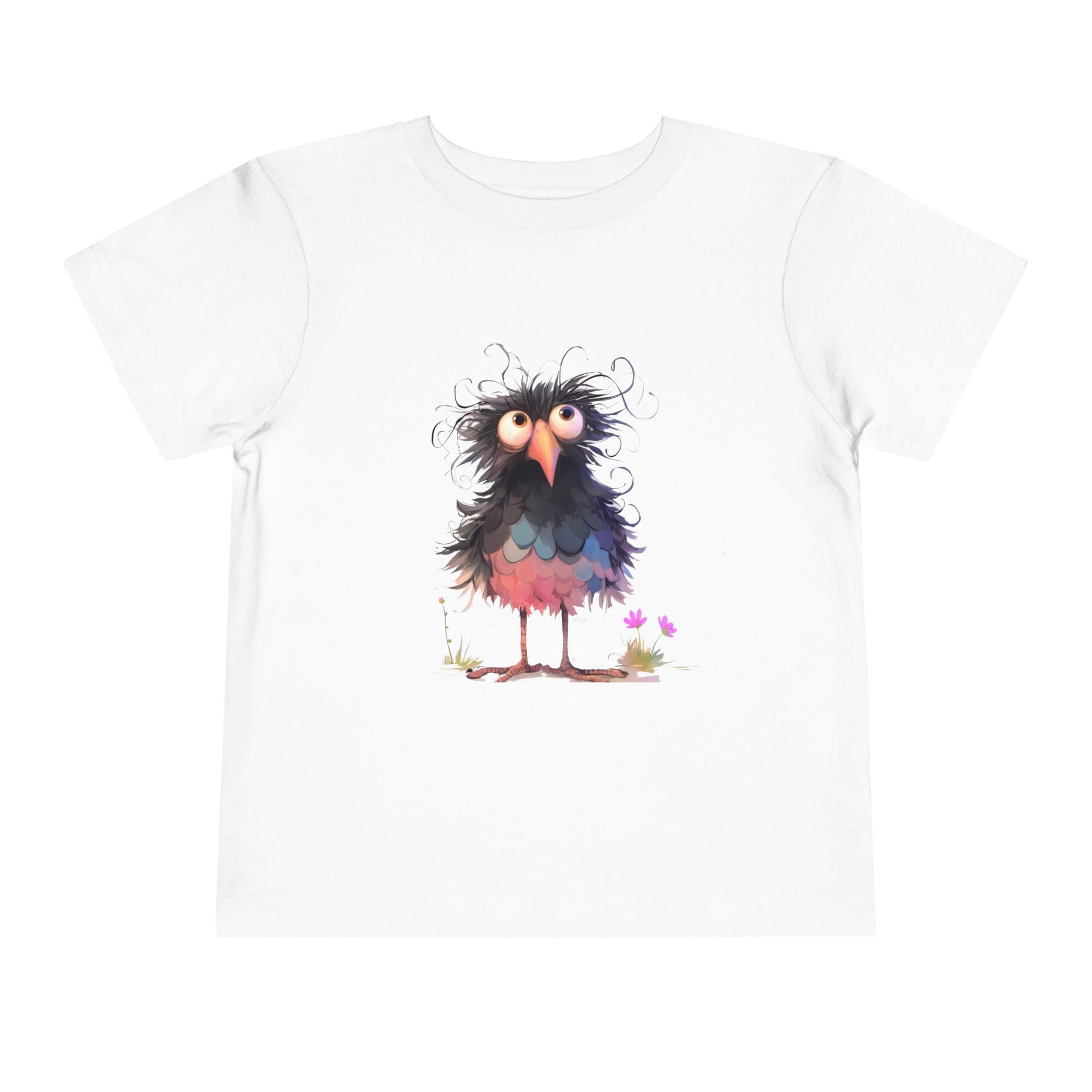 Whimsical Toddler Short Sleeve Tee with Adorable Cartoon Bird