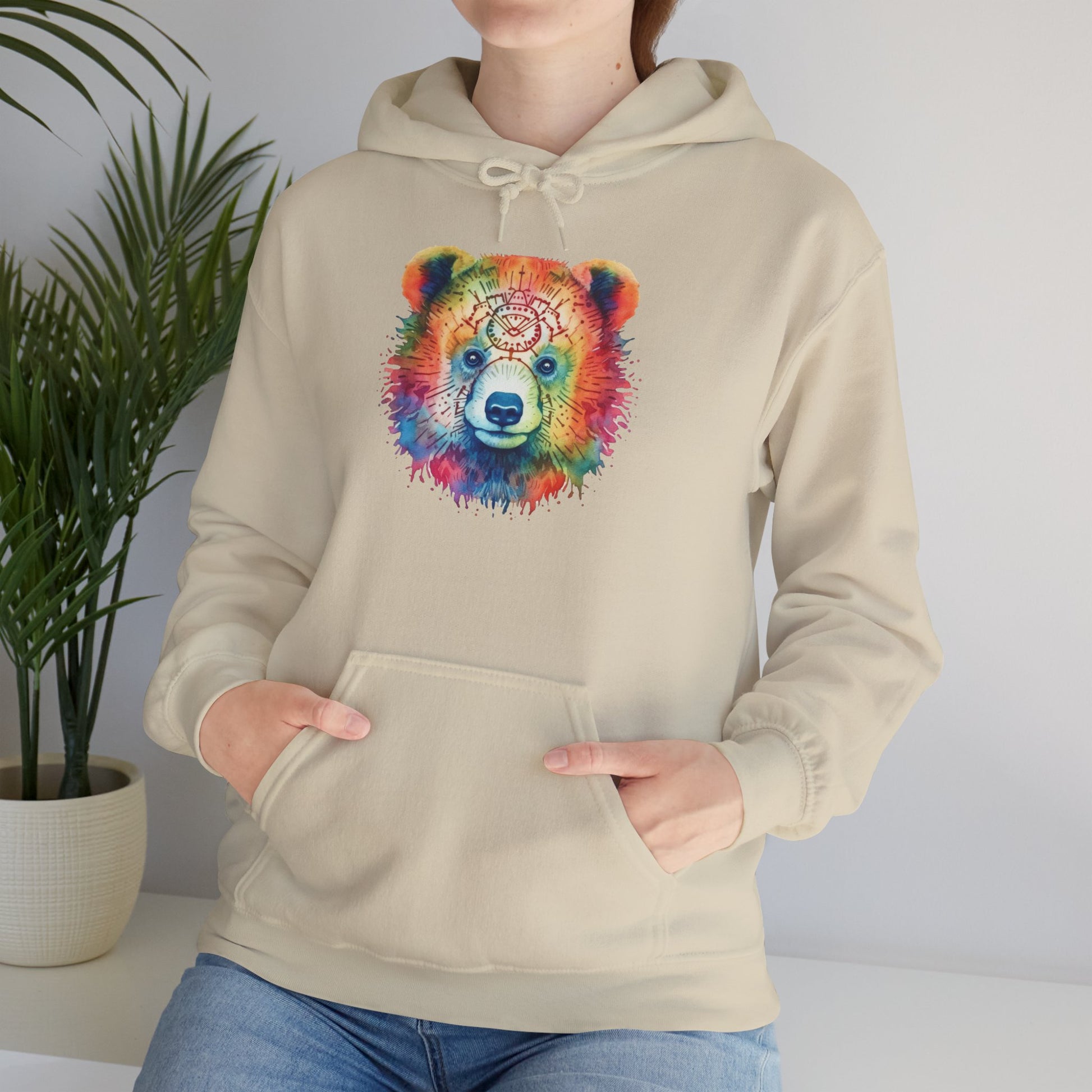 Psychedelic Bear Hoodie – Colorful Mandala Animal Sweatshirt for Artistic, Free-Spirited Style