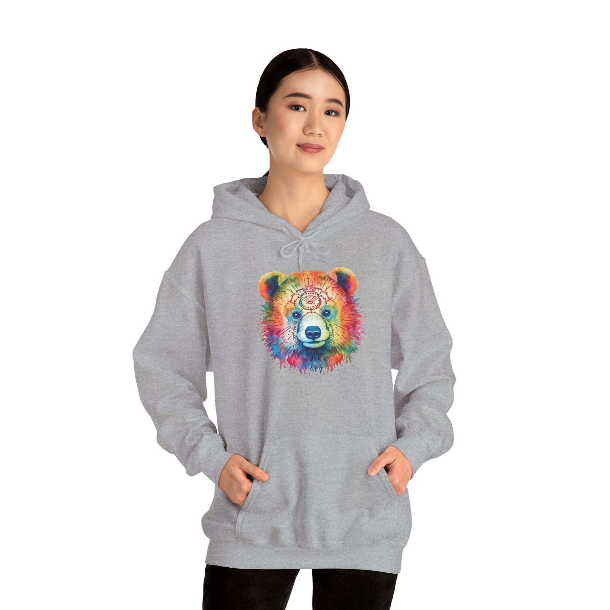 Psychedelic Bear Hoodie – Colorful Mandala Animal Sweatshirt for Artistic, Free-Spirited Style