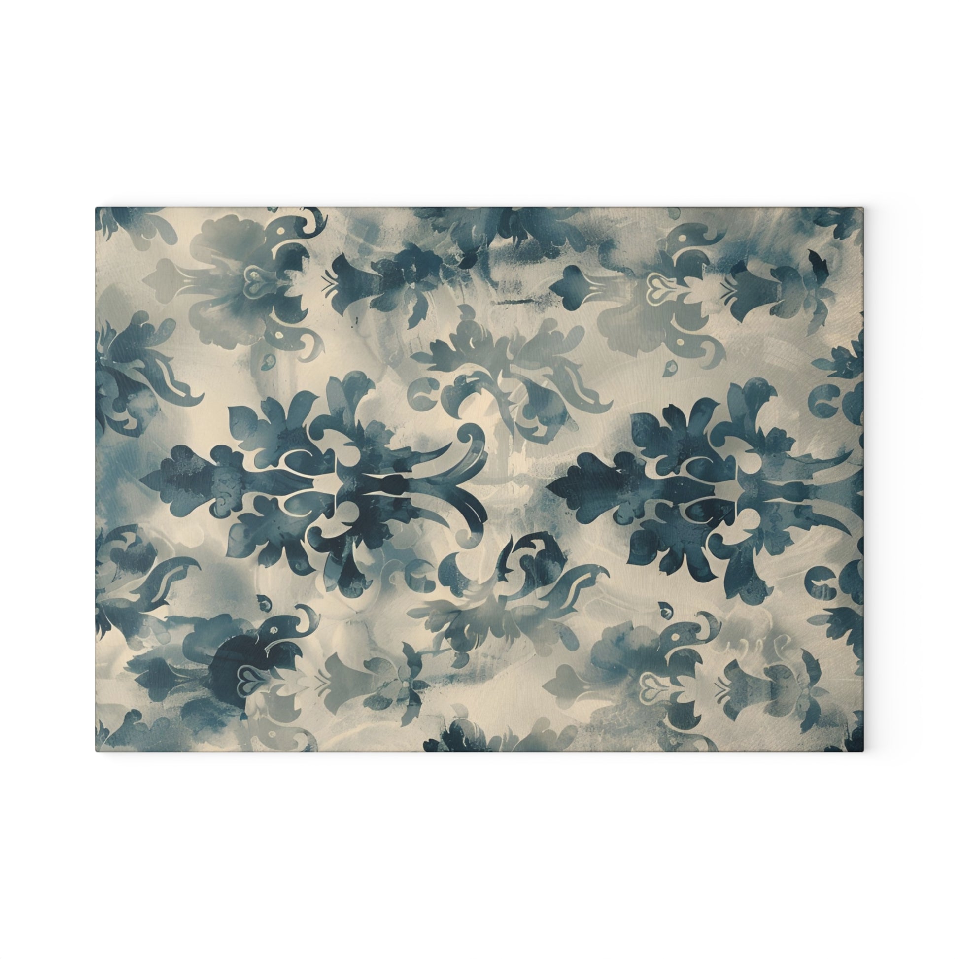 Blue Damask Pattern Glass Cutting Board with Vintage Style