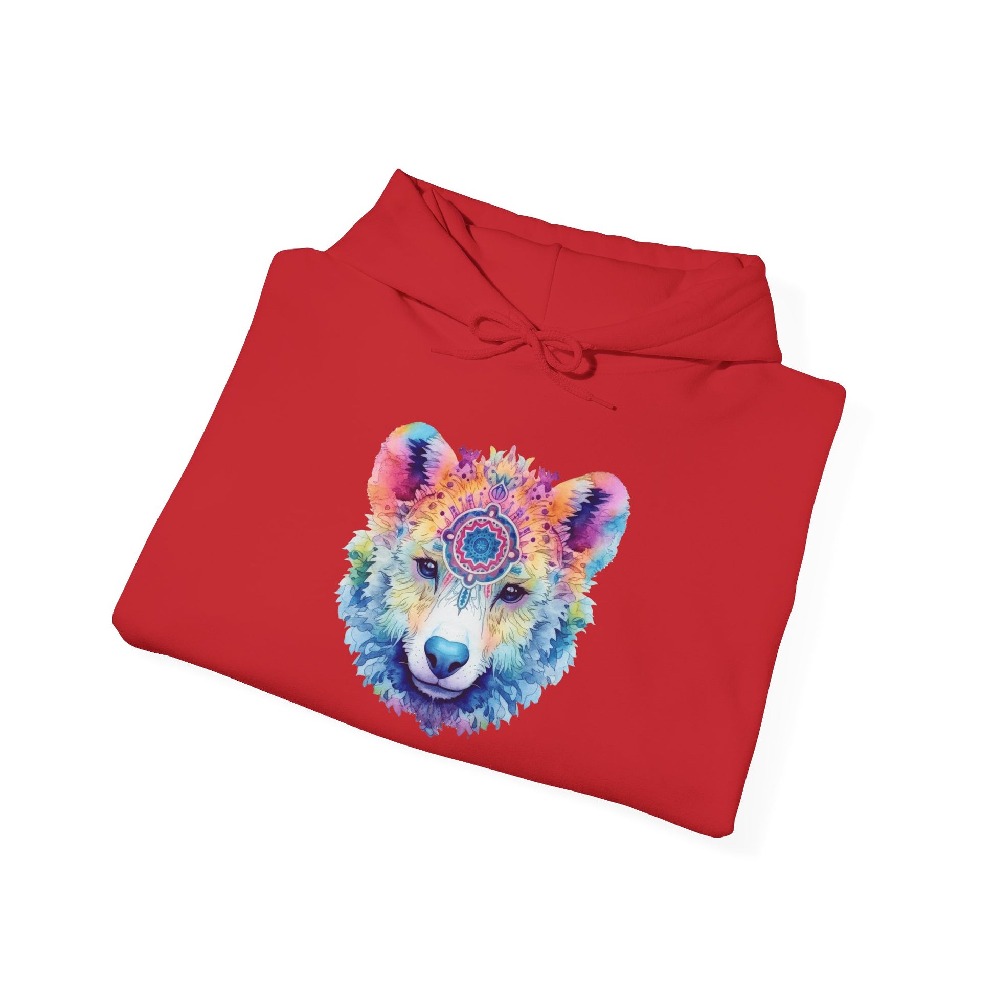 Mandala Bear Hoodie – Vibrant Watercolor Animal Art Sweatshirt for Bold, Free-Spirited Souls
