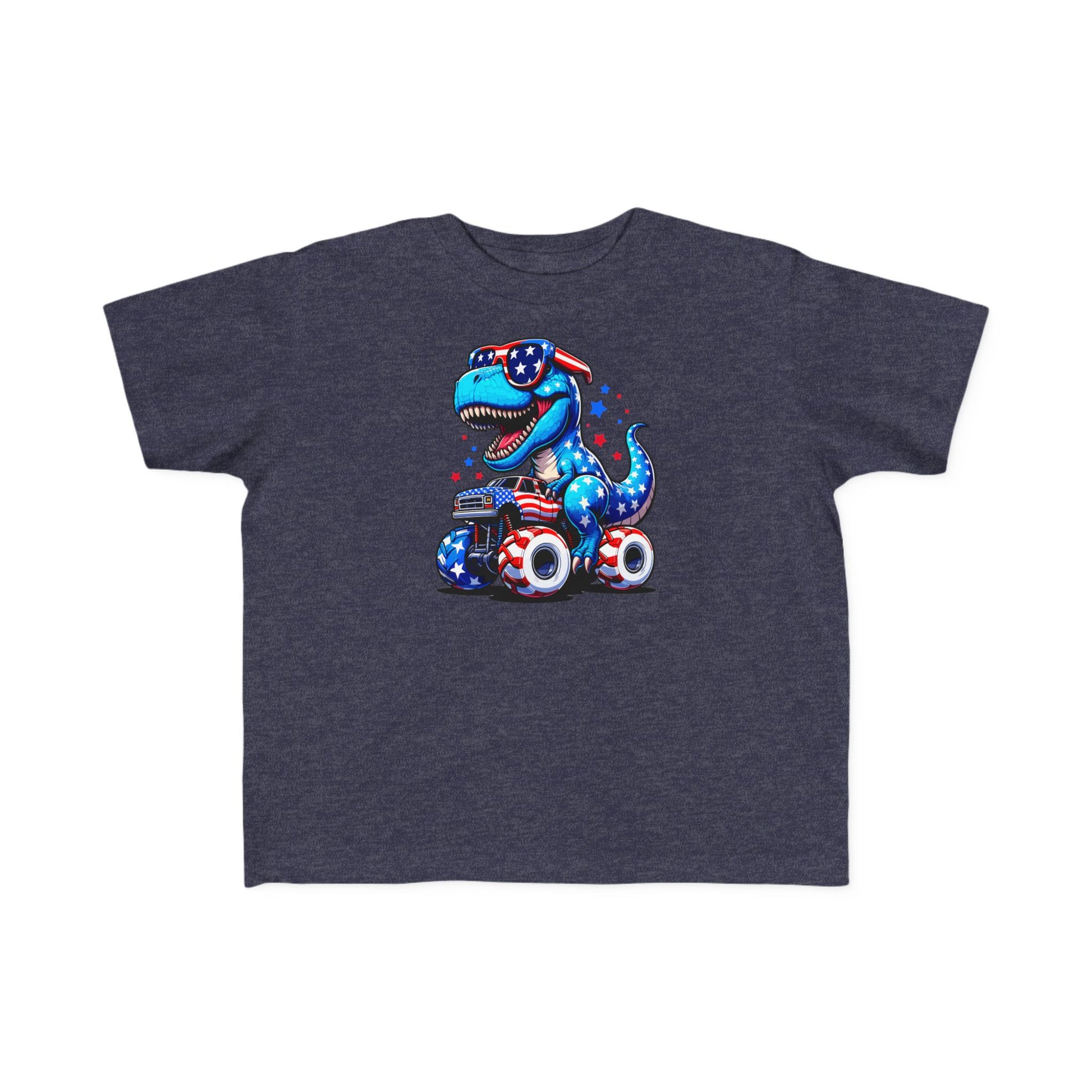 Patriotic Dino Monster Truck Kids’ T-Shirt – USA Stars & Stripes T-Rex Tee