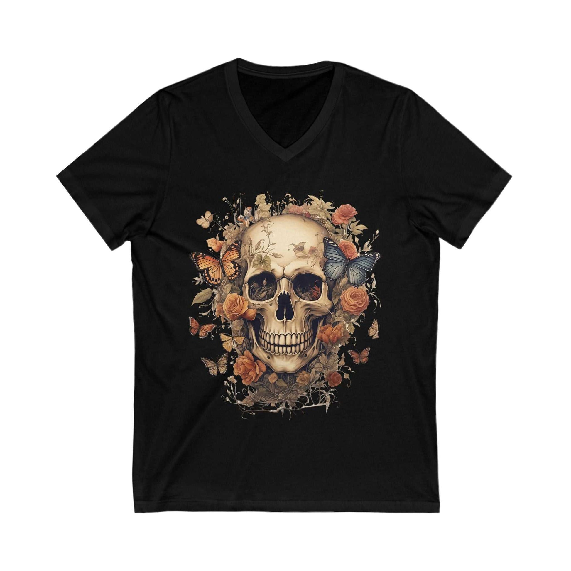 Skull & Flowers V-Neck