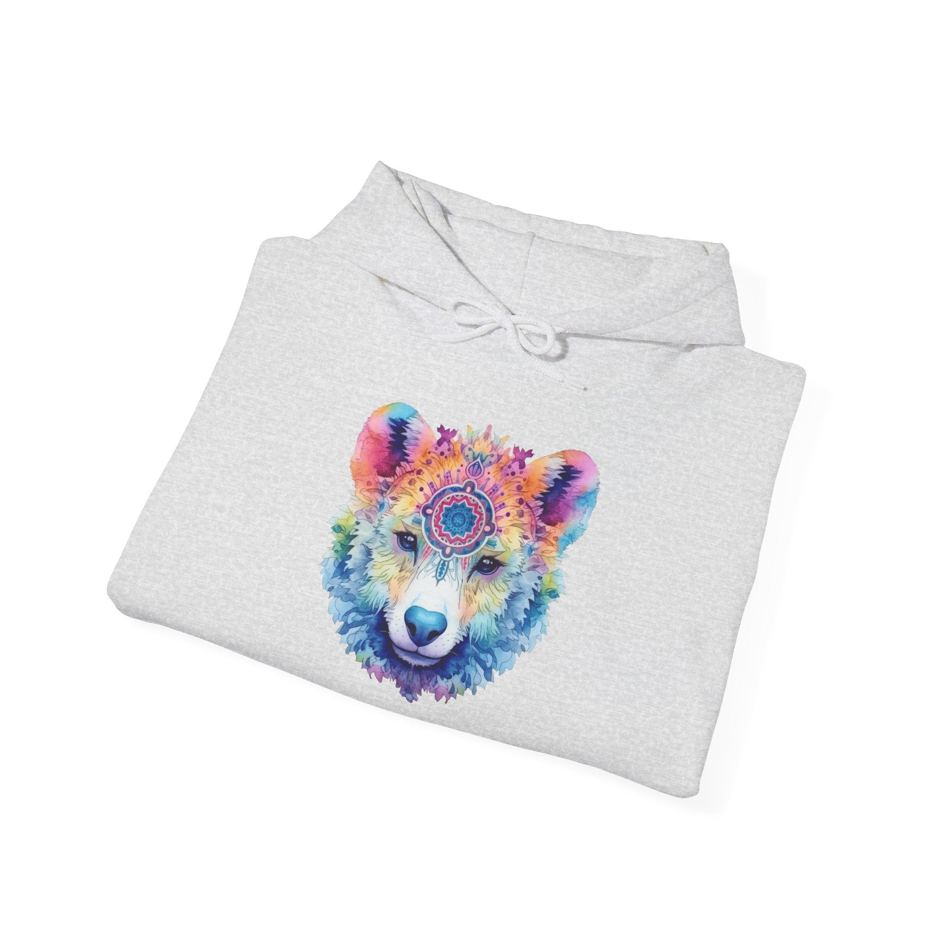 Mandala Bear Hoodie – Vibrant Watercolor Animal Art Sweatshirt for Bold, Free-Spirited Souls