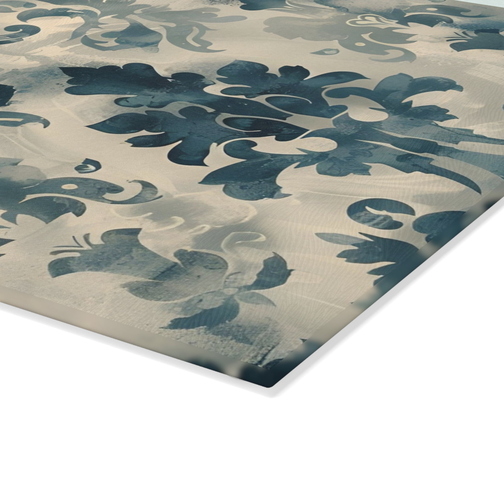 Blue Damask Pattern Glass Cutting Board with Vintage Style