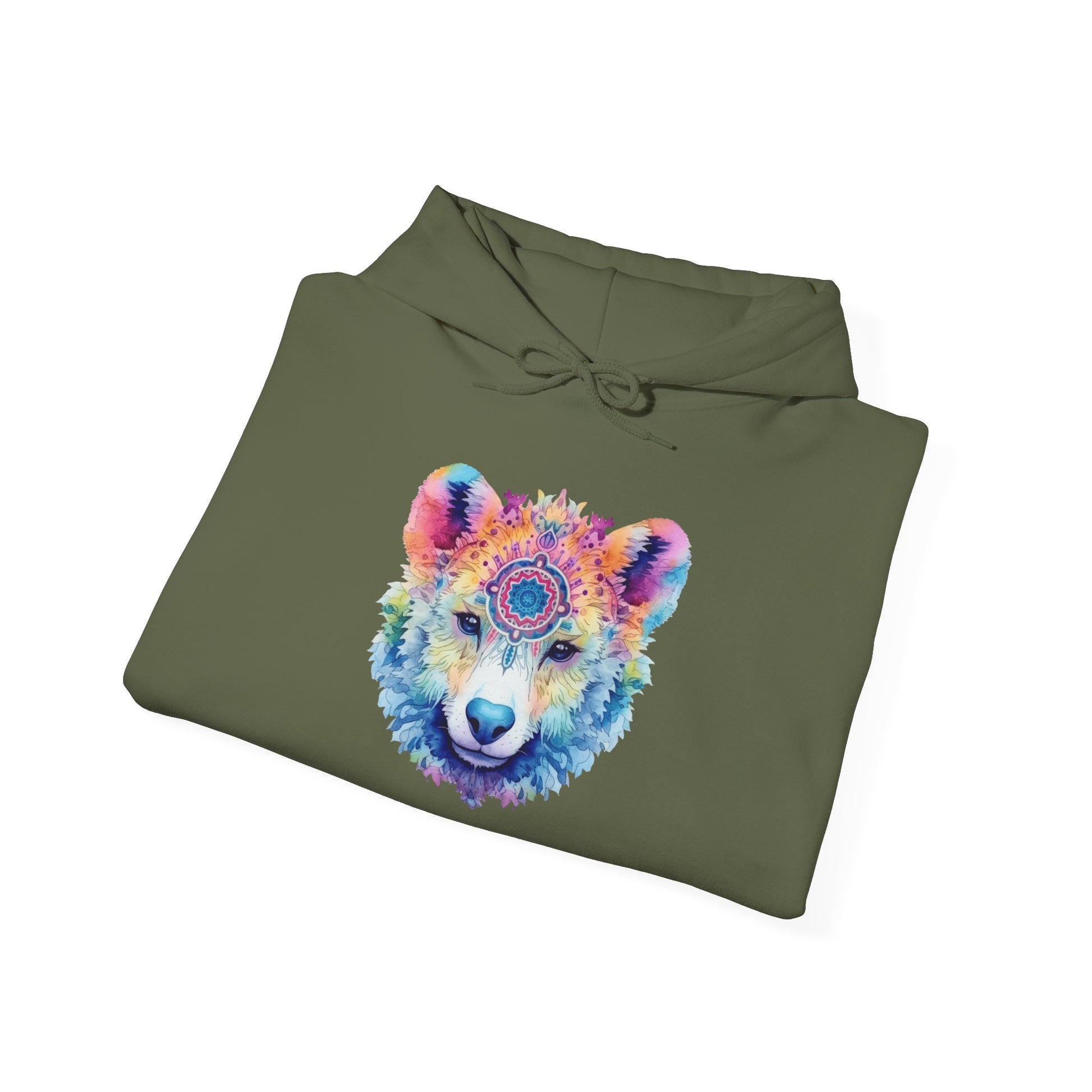 Mandala Bear Hoodie – Vibrant Watercolor Animal Art Sweatshirt for Bold, Free-Spirited Souls